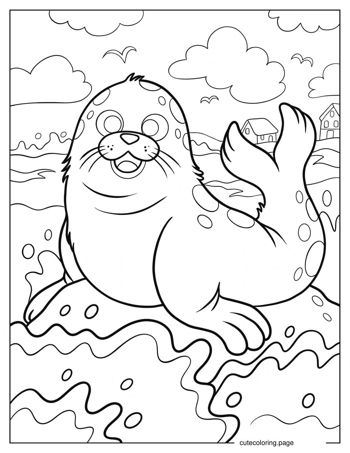 Happy Seal On A Rock Coloring Page For Kids coloring page