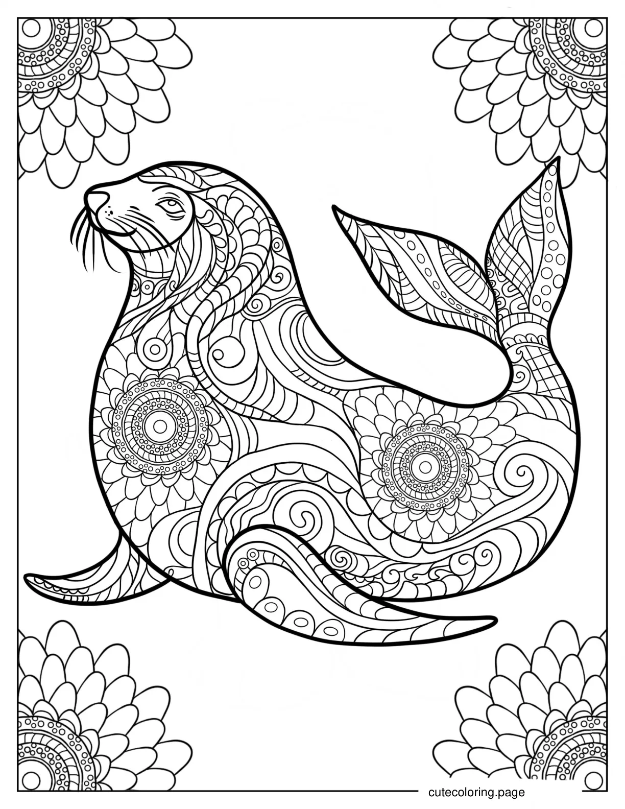 Intricate Seal Mandala coloring page