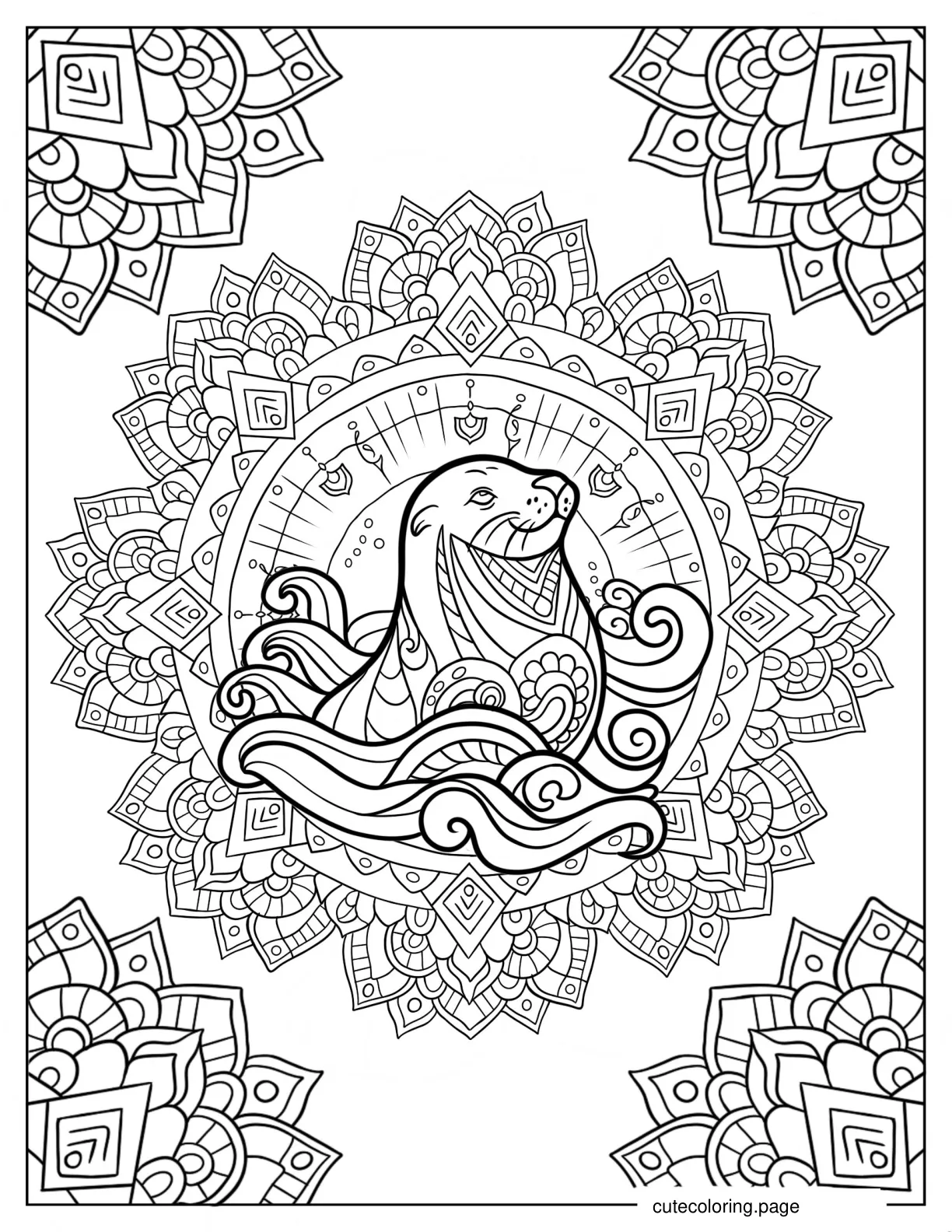 Majestic Seal Mandala Coloring Page coloring page