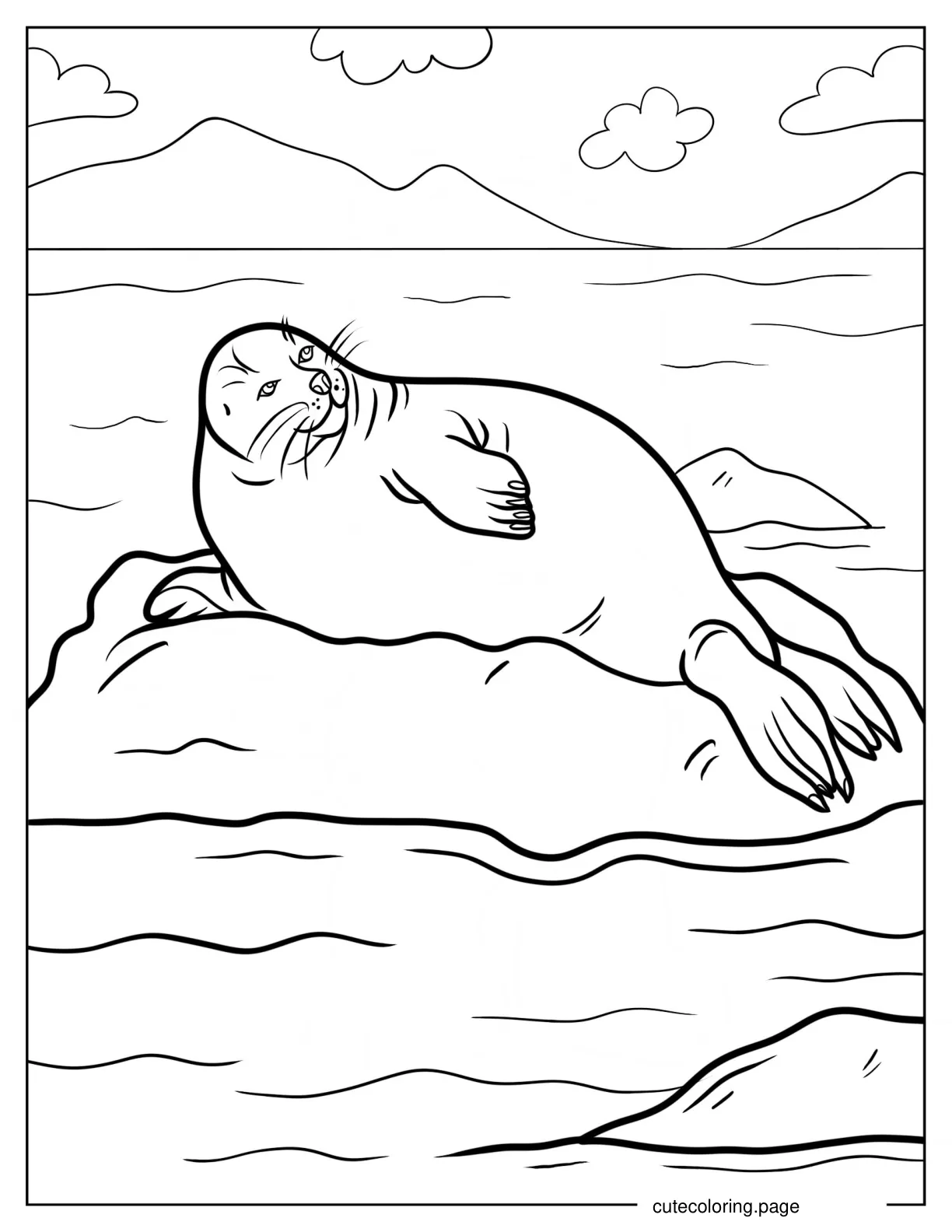 Realistic Seal Resting On Iceberg Coloring Page coloring page