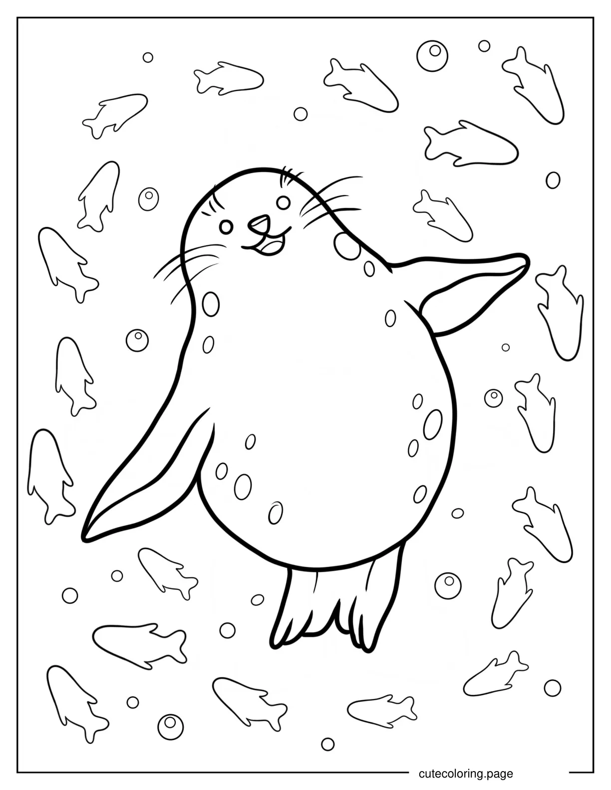 Simple Seal Surrounded By Fish Coloring Page coloring page