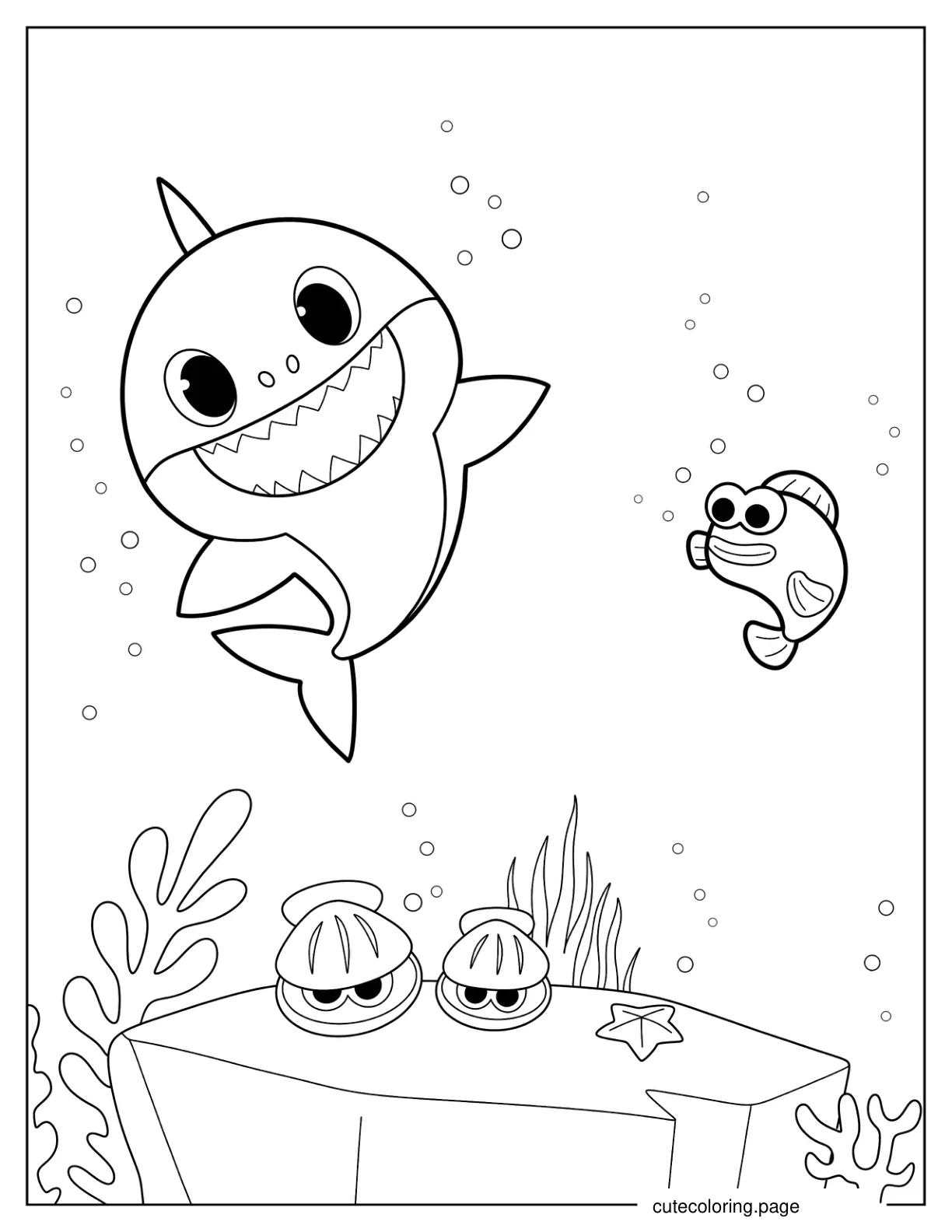 Baby Shark With William Coloring Page For Preschoolers coloring page