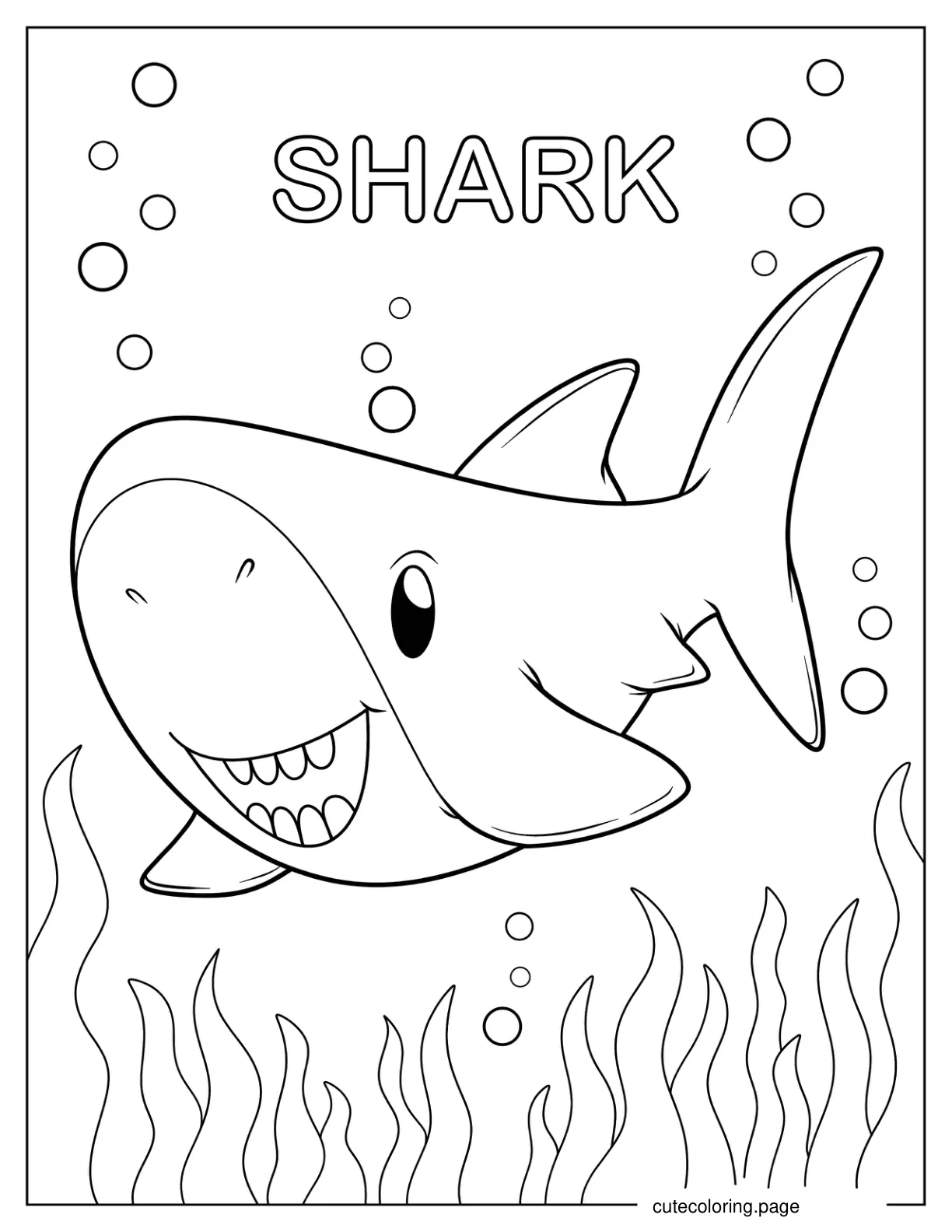 Chibi Shark With Seaweed Coloring Sheet coloring page