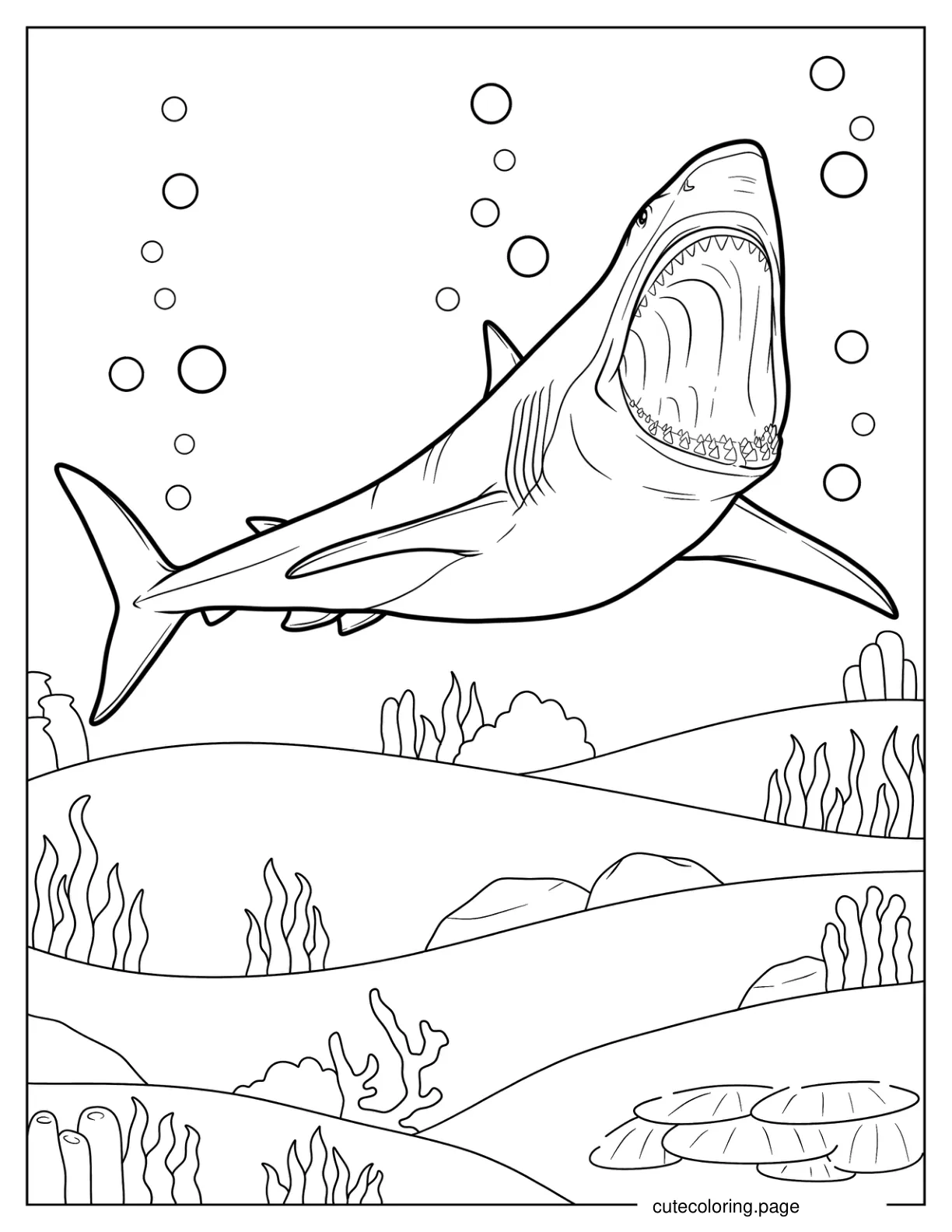 Chilling Megalodon Showing Teeth Coloring Page coloring page