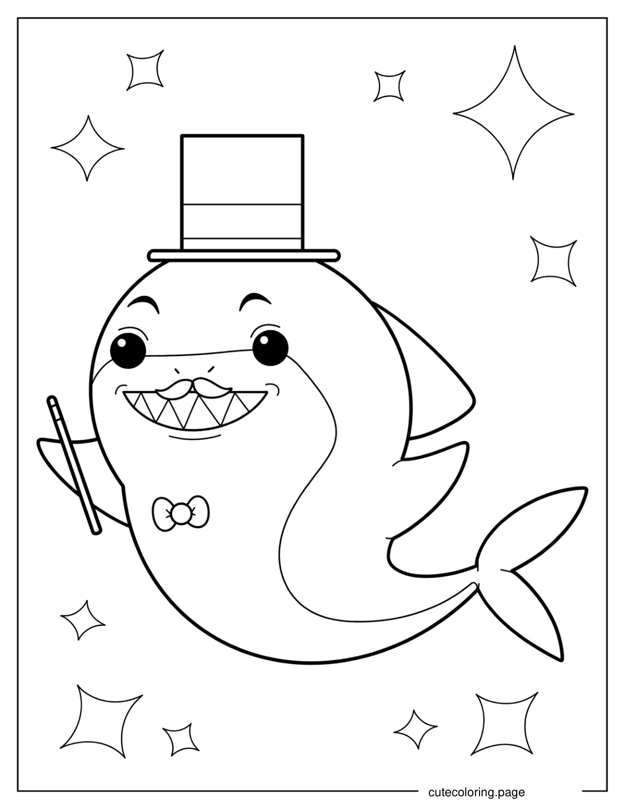 Cute Shark With Mustache Bowtie And Hat coloring page