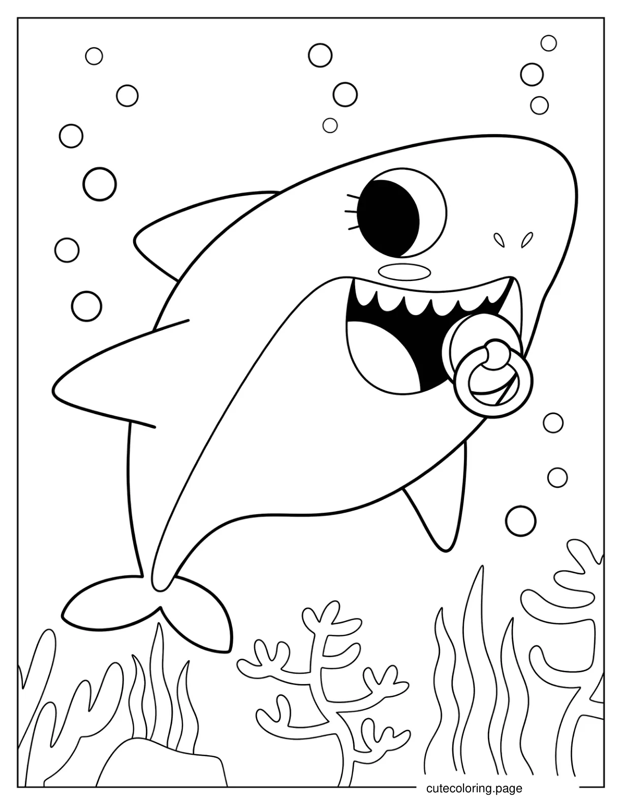 Cute Shark With Pacifier Coloring Sheet coloring page