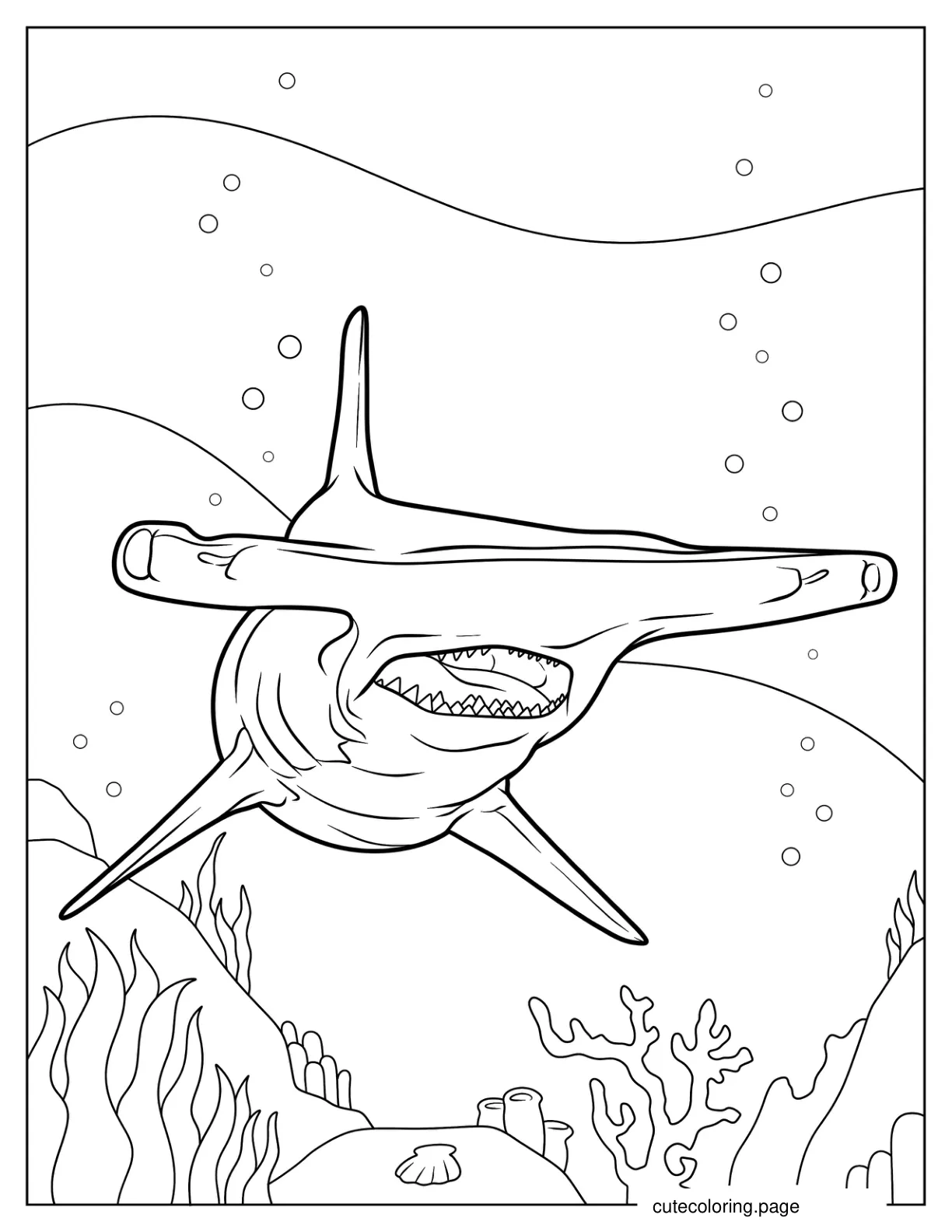 Front View Of Realistic Hammerhead Shark coloring page