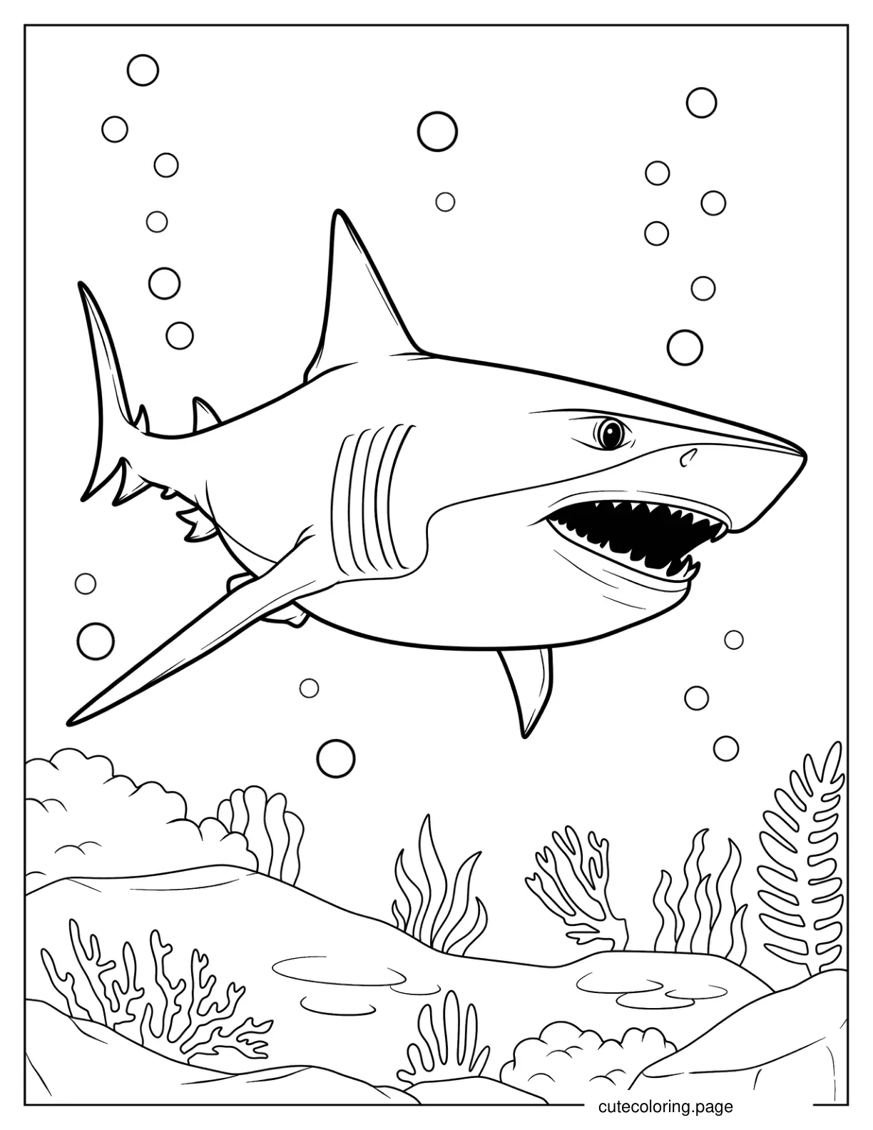 Great White Shark With Bubbles Coloring Page coloring page