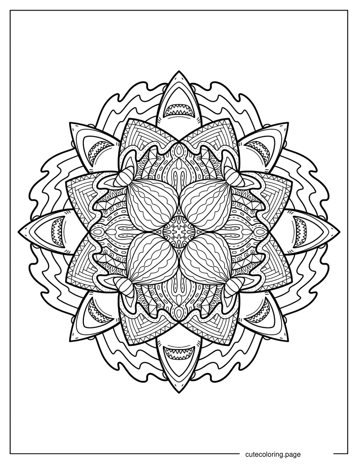 Intricate Shark Mandala Coloring Page coloring page