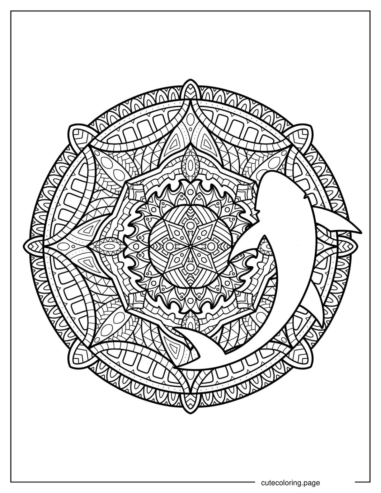 Mandala With Shark Outline coloring page