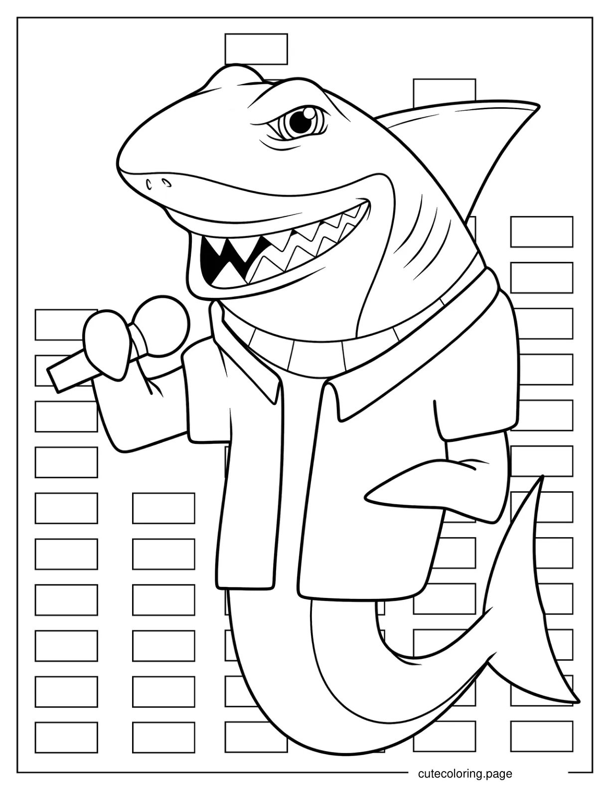 Shark In Shirt Singing On Microphone coloring page