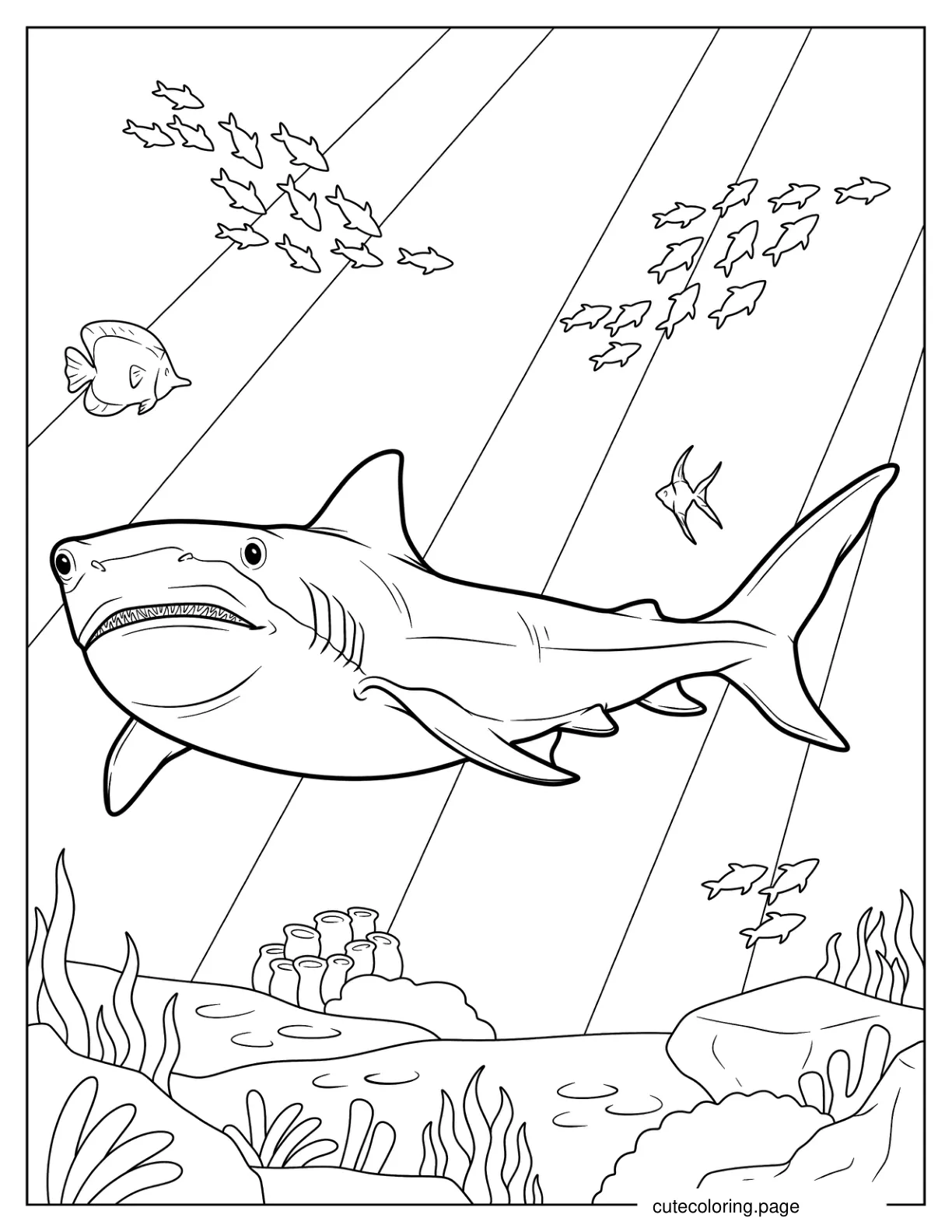 Tiger Shark Deep In The Ocean Coloring Page coloring page