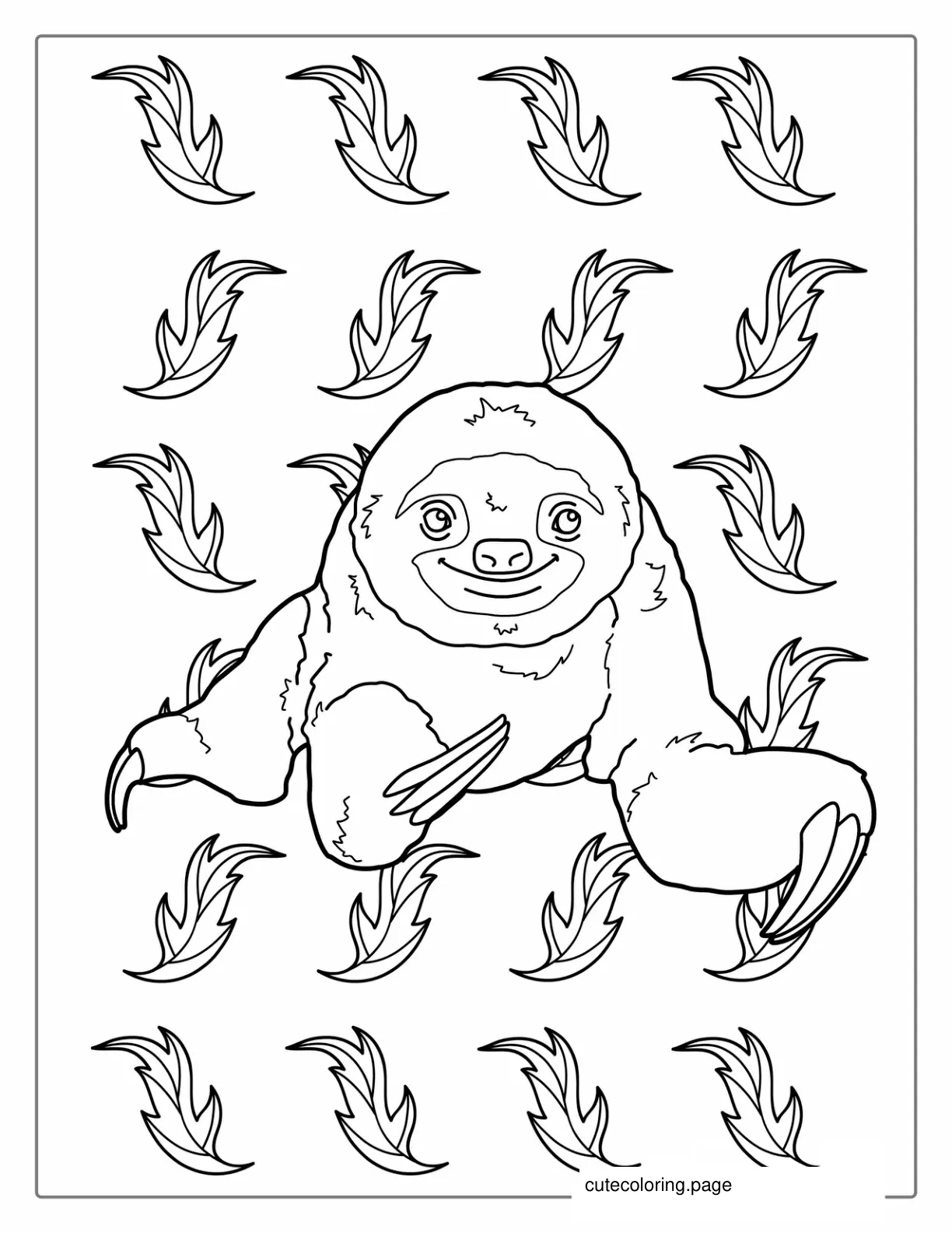 Adorable Sloth With Leaves Coloring coloring page