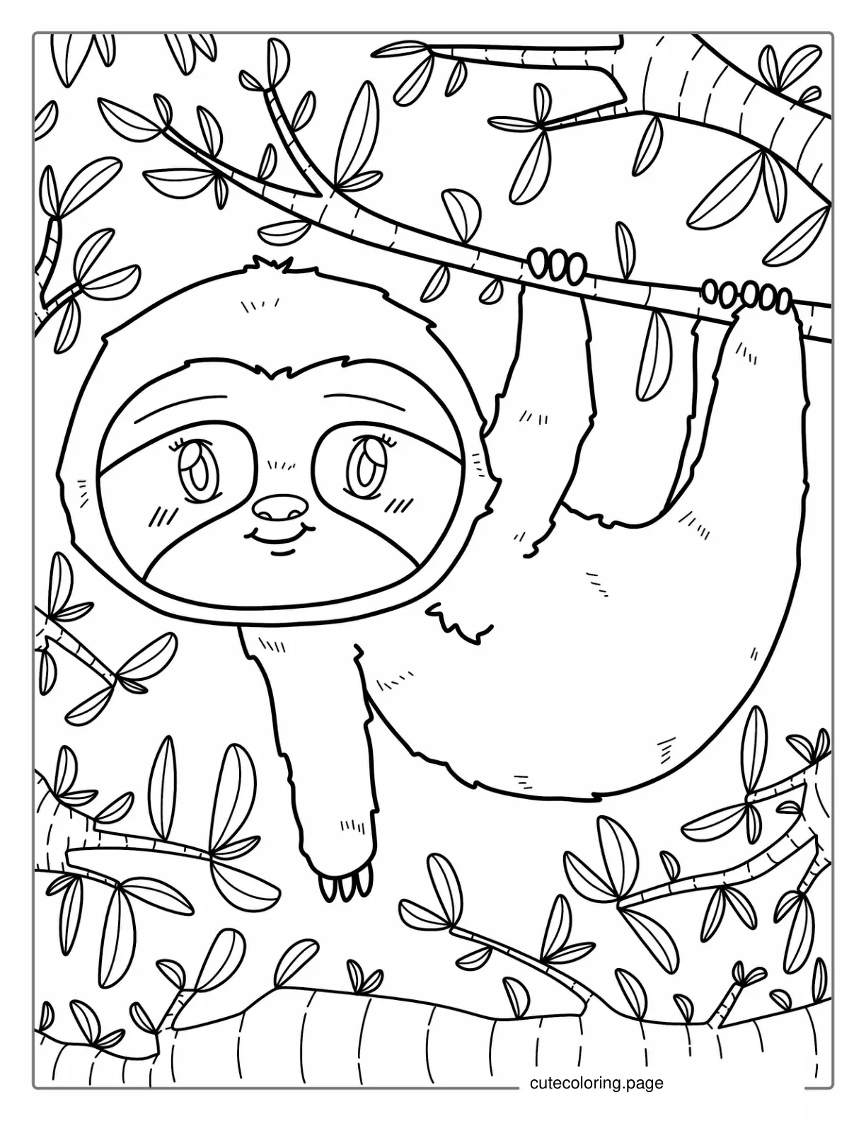 Baby Sloth Hanging From Tree Coloring Sheet coloring page