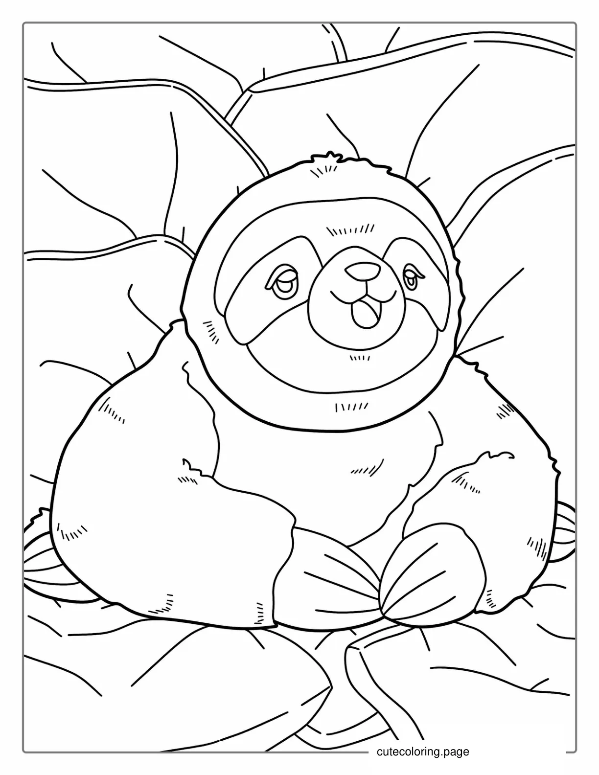 Happy Sloth Sitting On Leaves coloring page