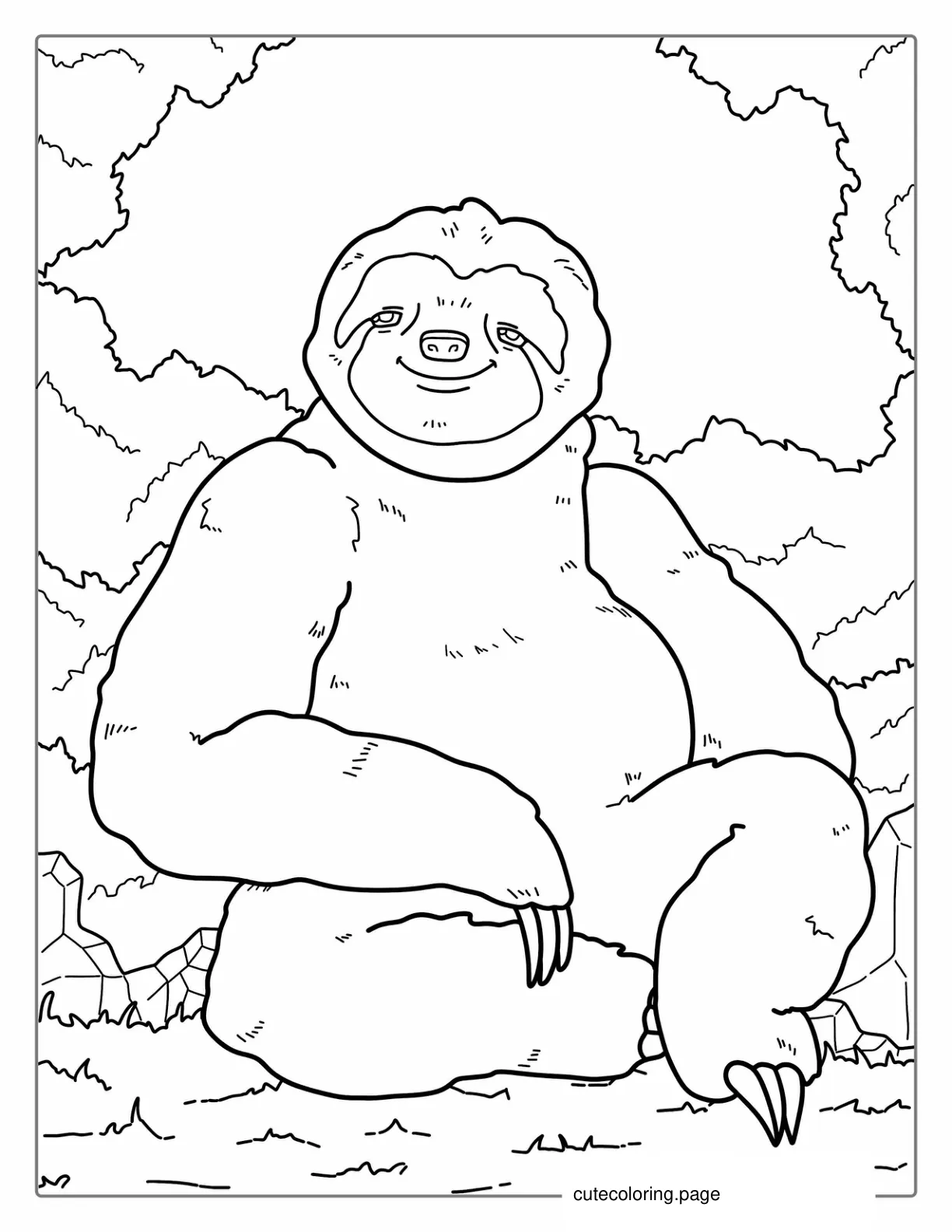 Smiling Sloth In Jungle Coloring Sheet coloring page