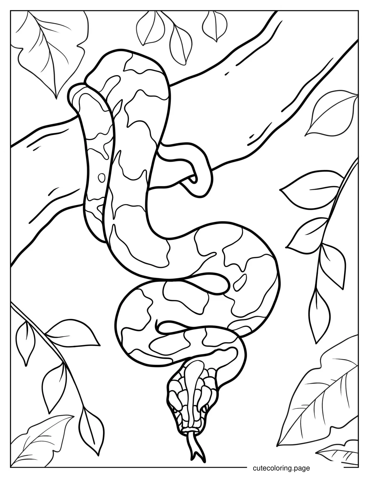 Black Headed Python Hanging From Tree coloring page