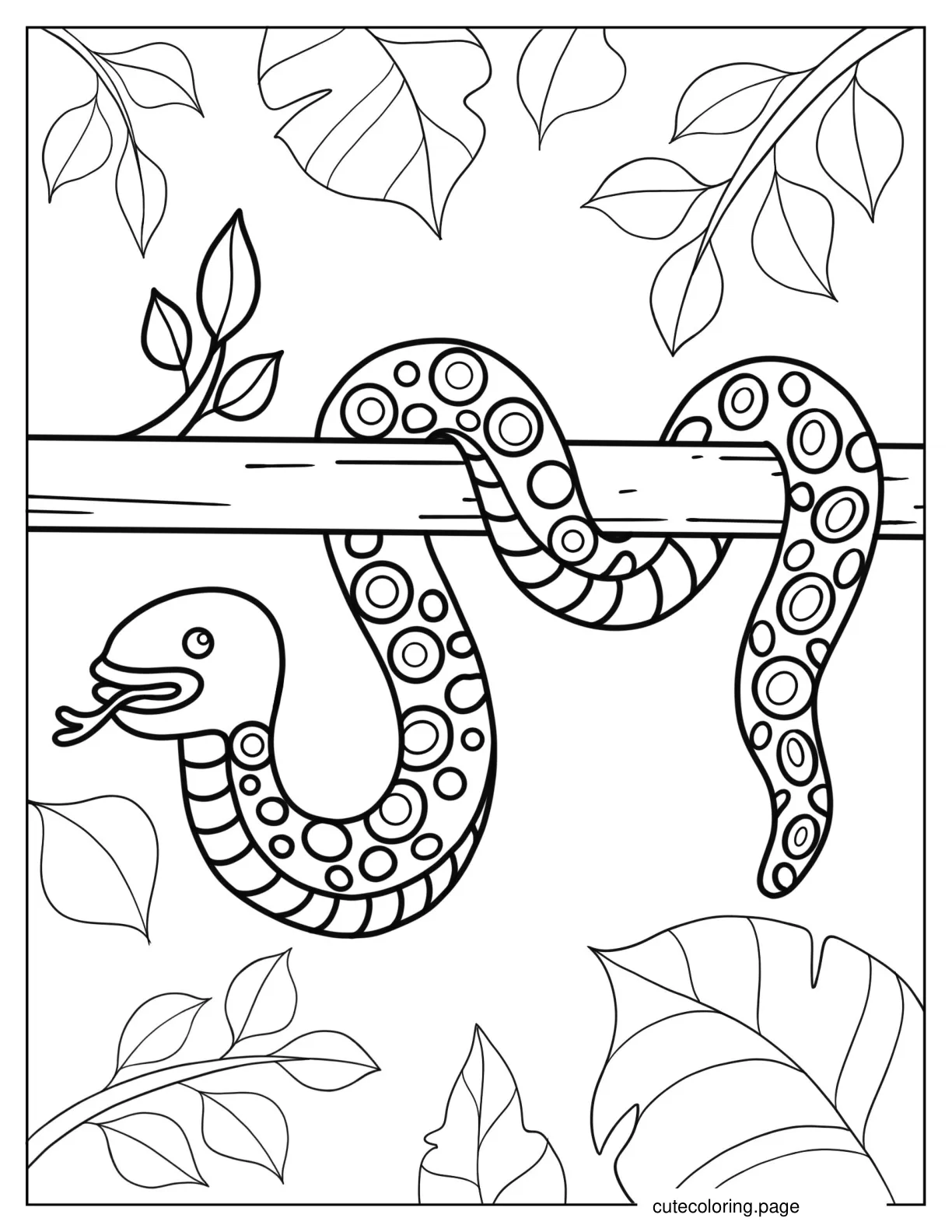 Cute Snake Hanging From Branch To Color coloring page