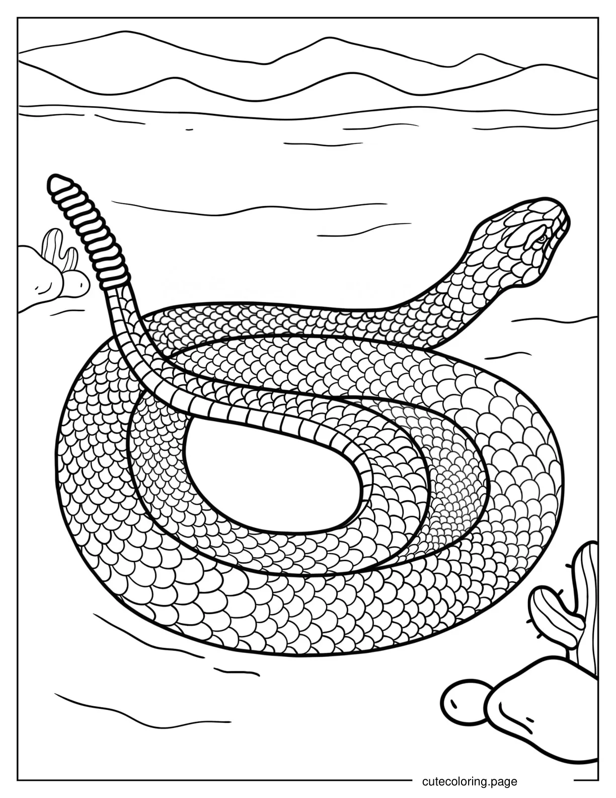 Detailed Black Tailed Rattlesnake In The Desert coloring page