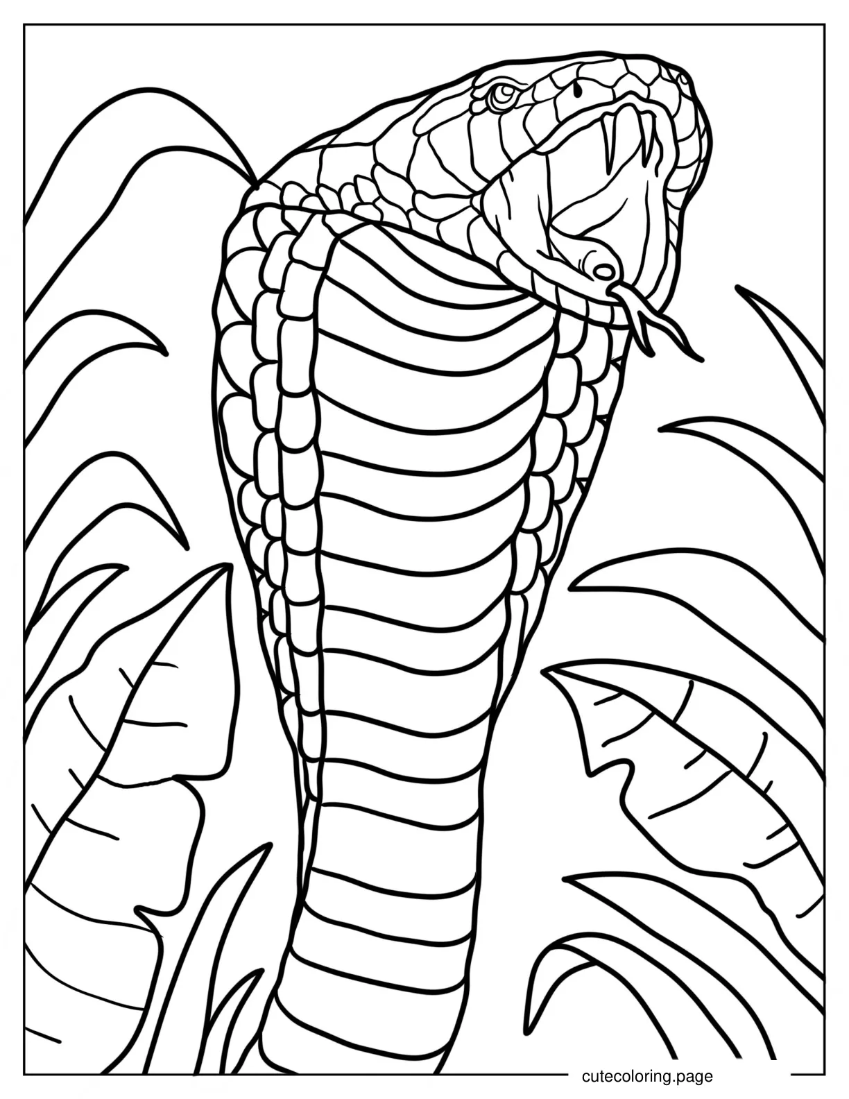 Detailed Cobra Snake Head With Fangs Out coloring page