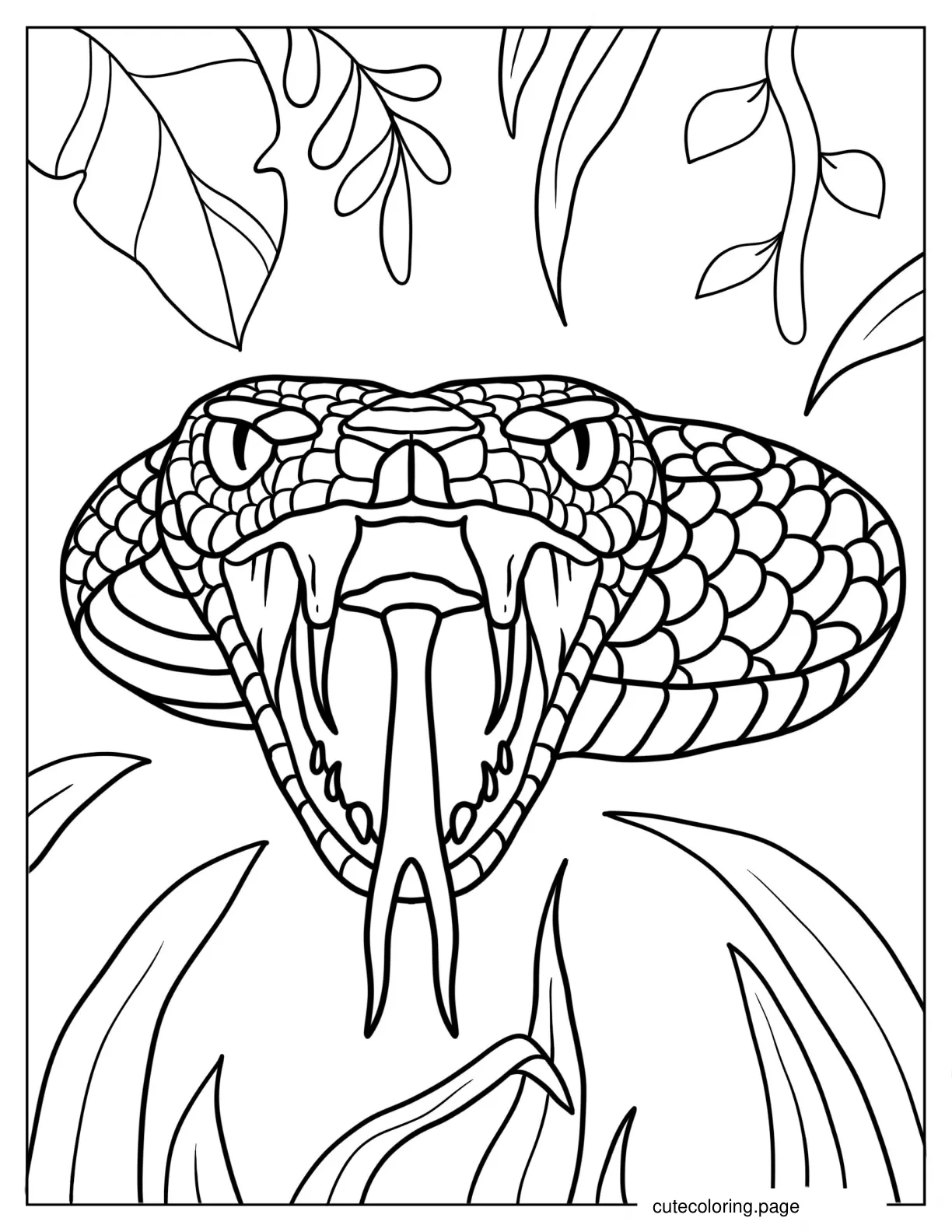 Fierce Looking Snake With Fangs And Tongue Out coloring page