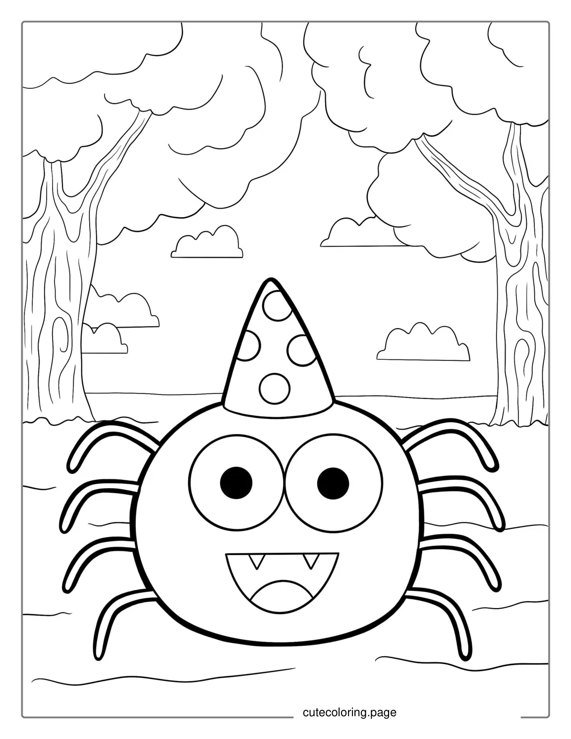 Cartoon Spider Wearing A Birthday Hat Coloring Sheet coloring page