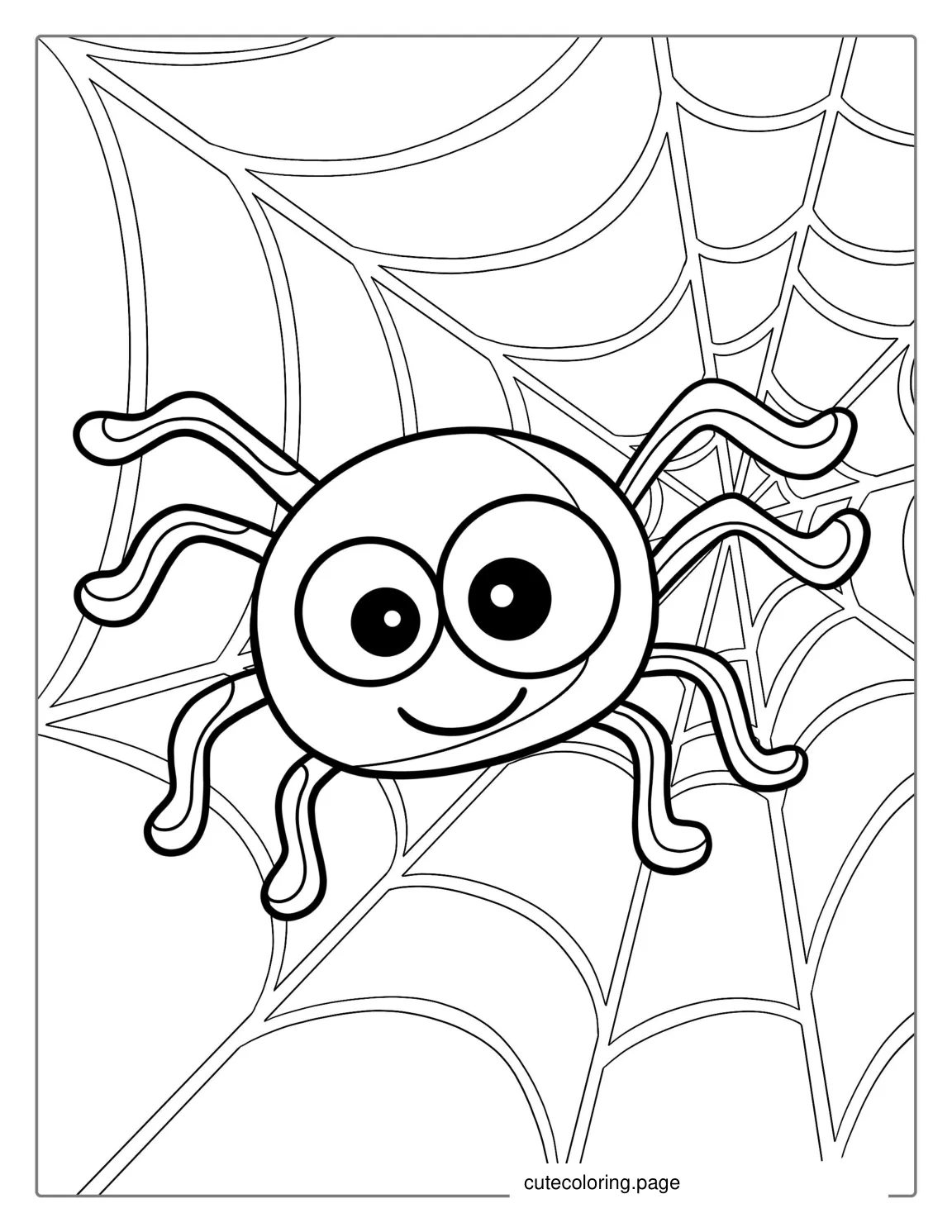 Cute Cartoon Spider On Web coloring page