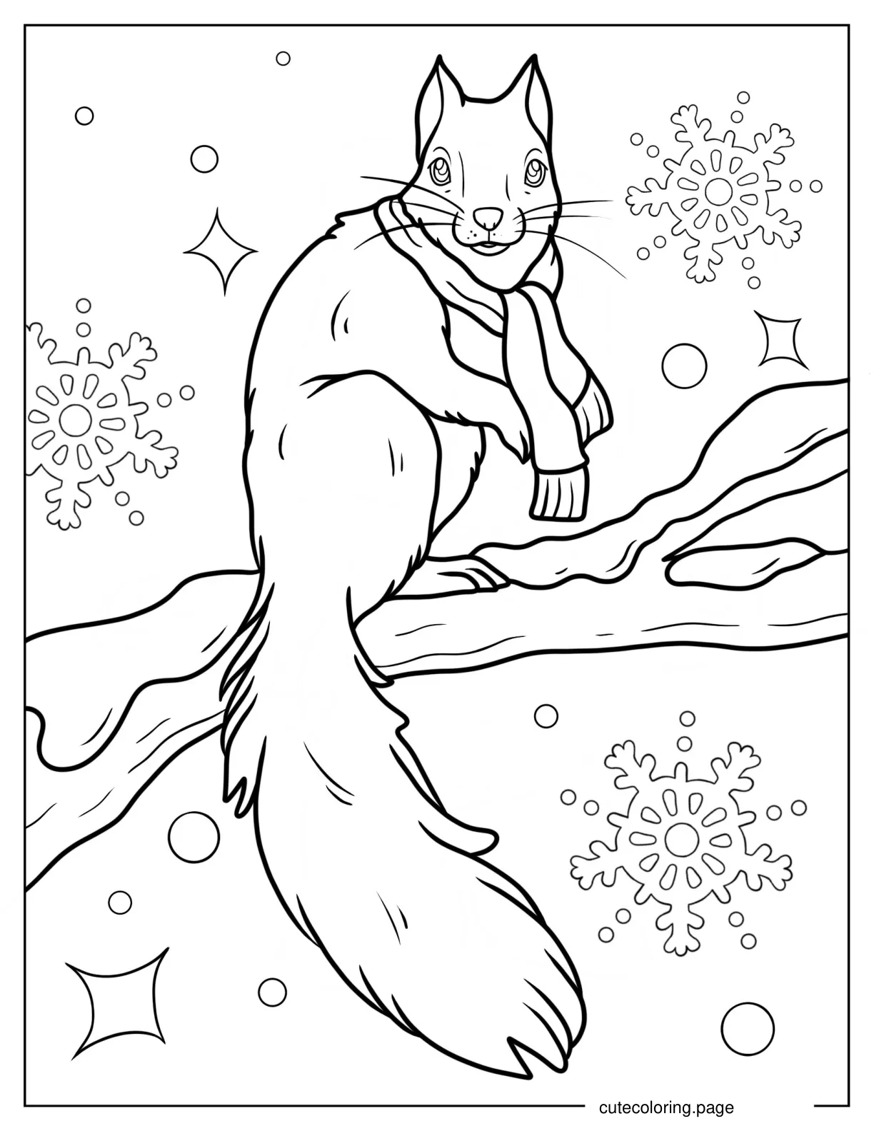 Adult Squirrel Wearing Scar In Winter Coloring Sheet coloring page