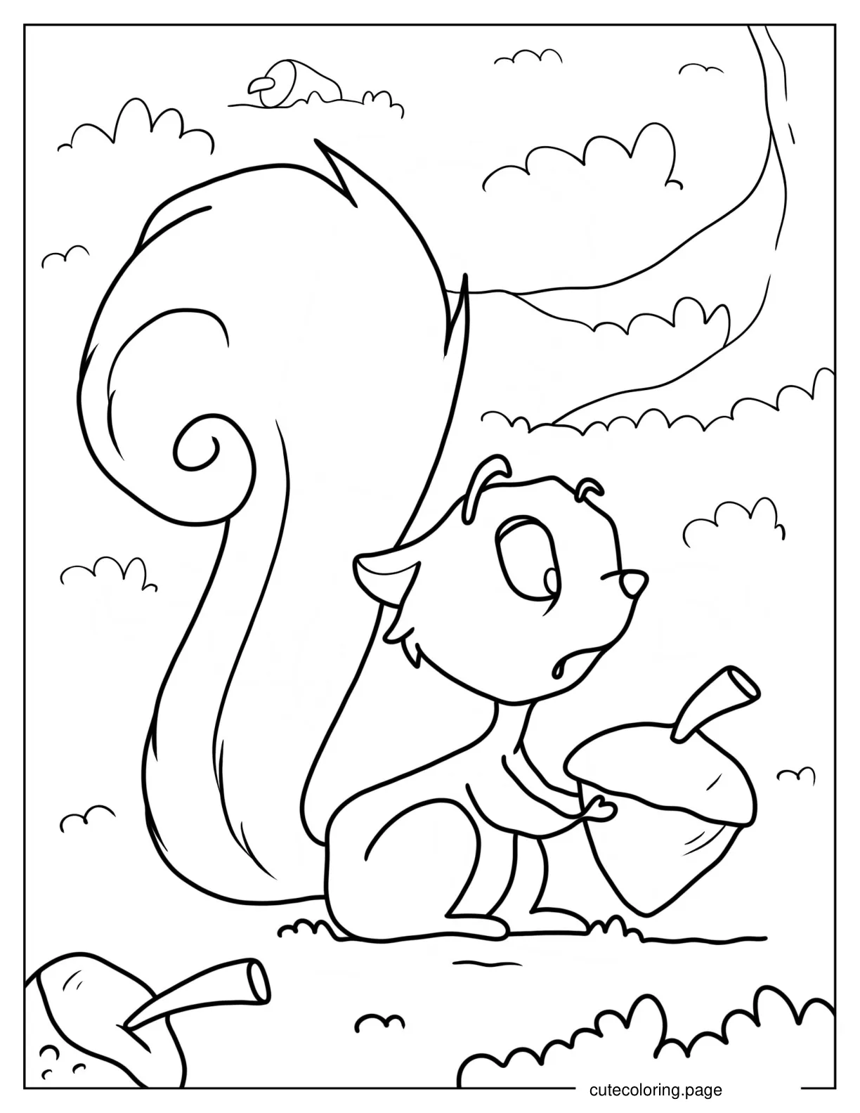 Baby Squirrel Holding Chestnut Coloring Sheet coloring page