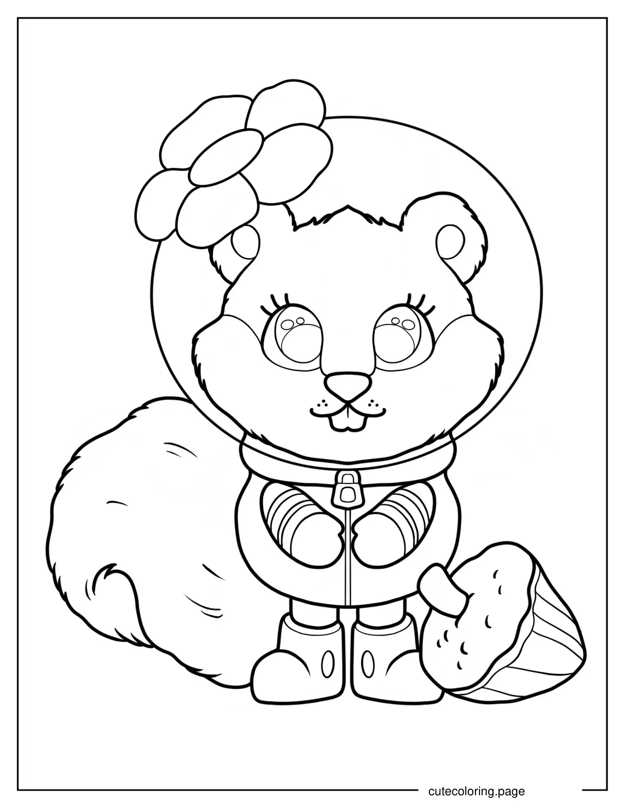 Cute Astronaut Squirrel With Flower And Chestnut coloring page