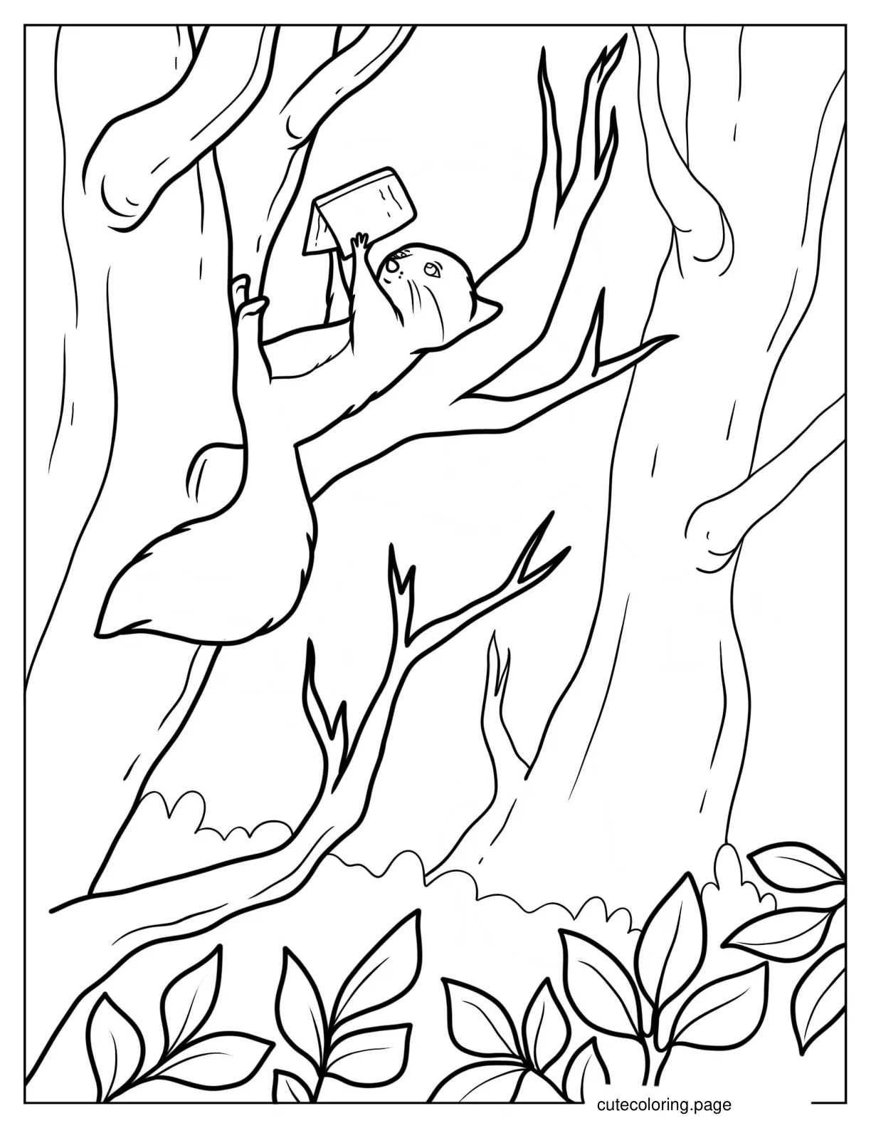 Cute Squirrel Reading Book On Top Of Tree coloring page