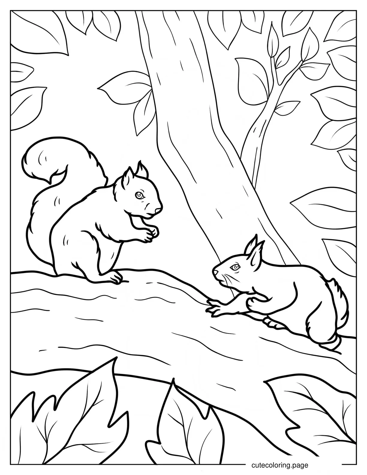 Easy Outline Of Two Squirrels On Tree Branch Coloring Page coloring page