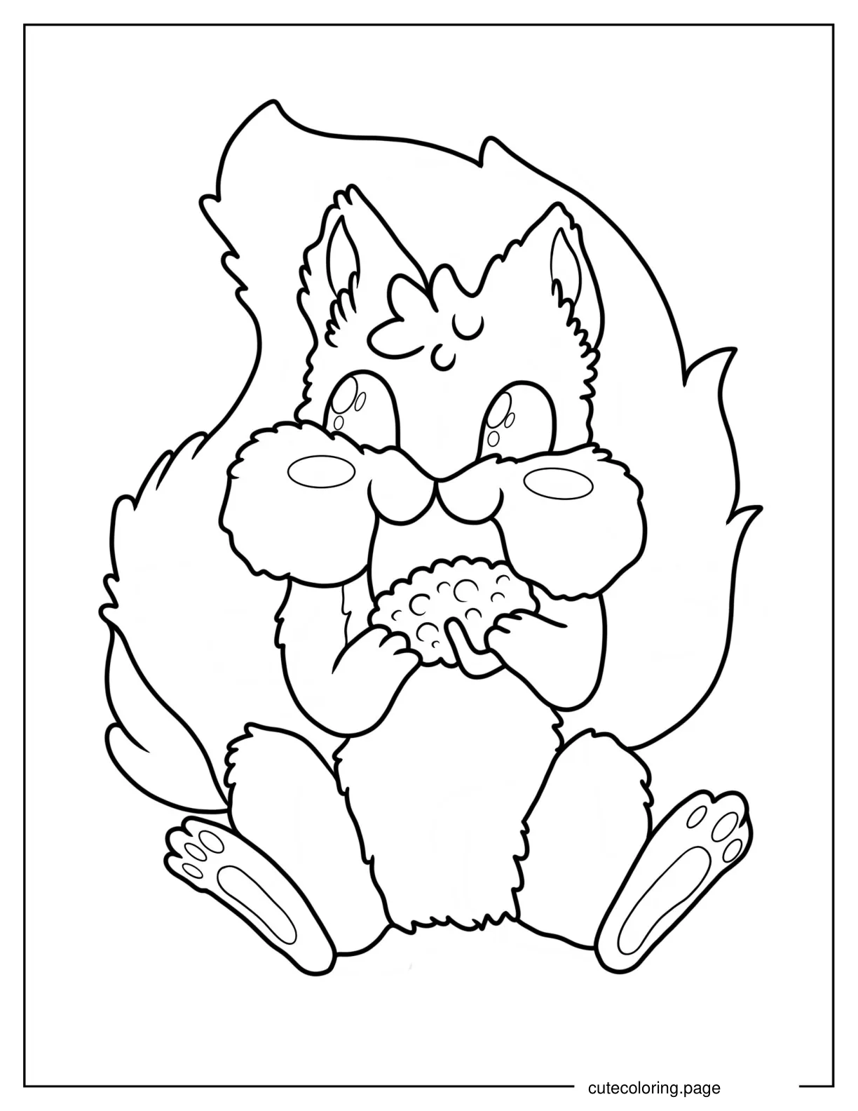 Kawaii Fluffy Squirrel Chewing On Nut Coloring Page coloring page