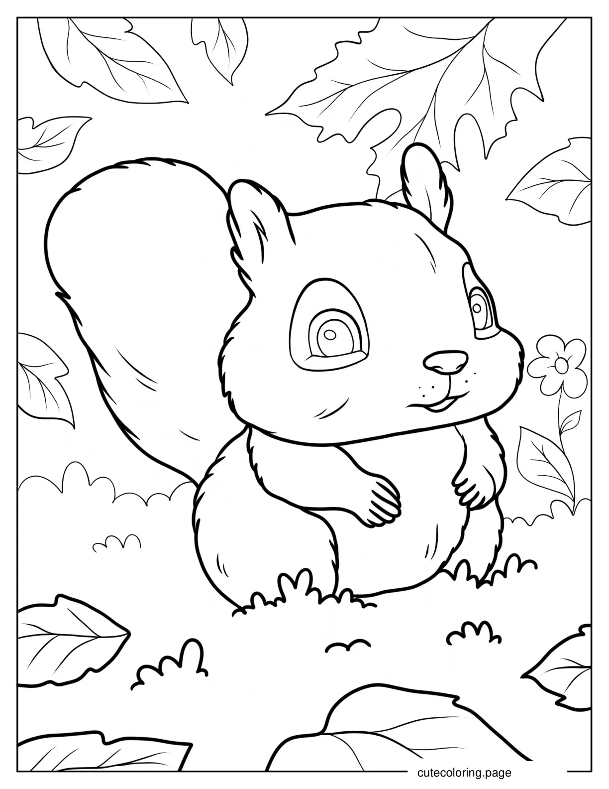 Kawaii Squirrel Coloring Page For Preschoolers coloring page