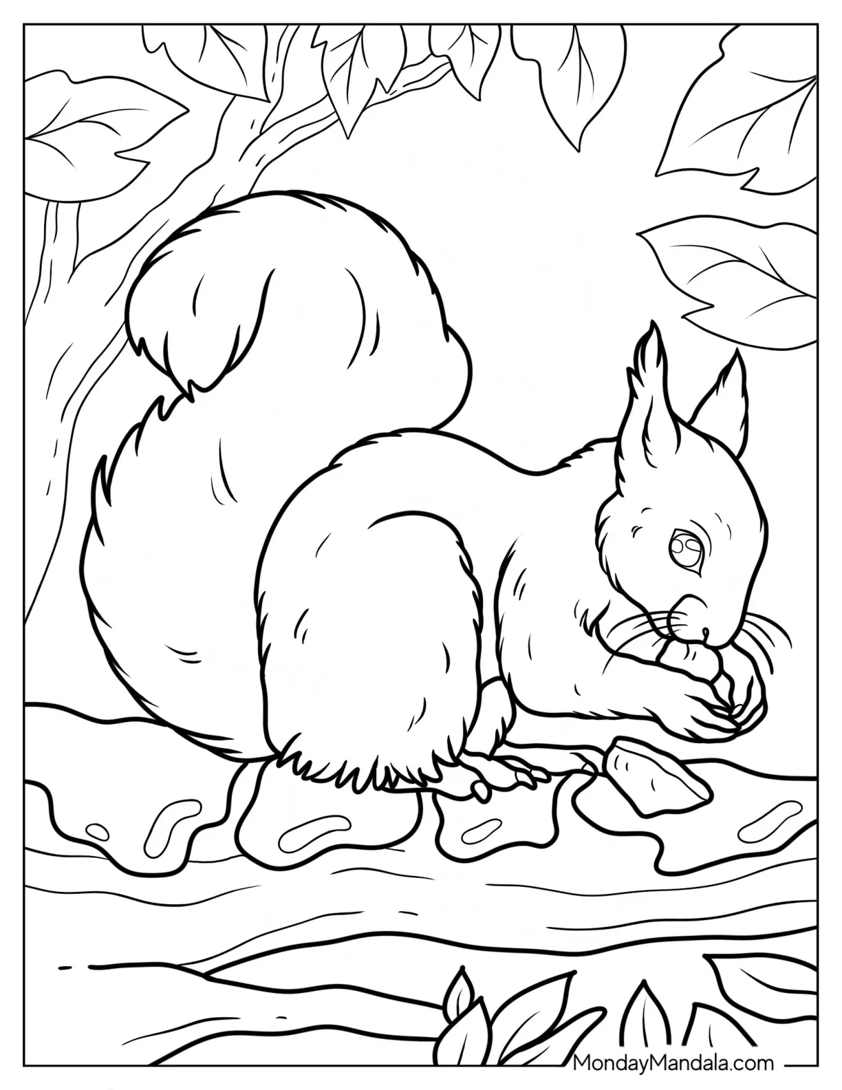 Realistic Squirrel Eating Nut On Snow Covered Branch coloring page