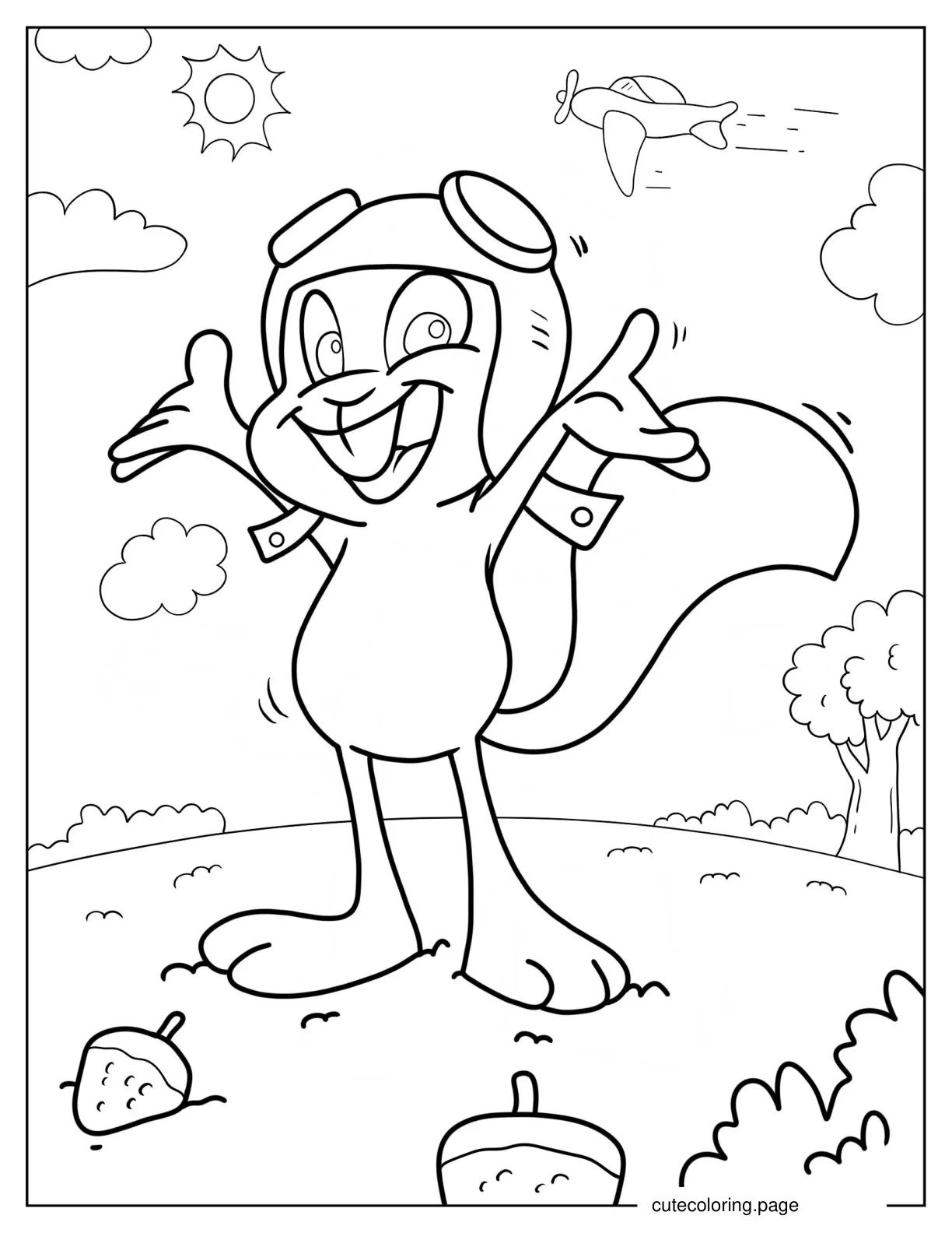 Rocket J Squirrel Wearing Aviator Helmet Coloring Page For Preschoolers coloring page