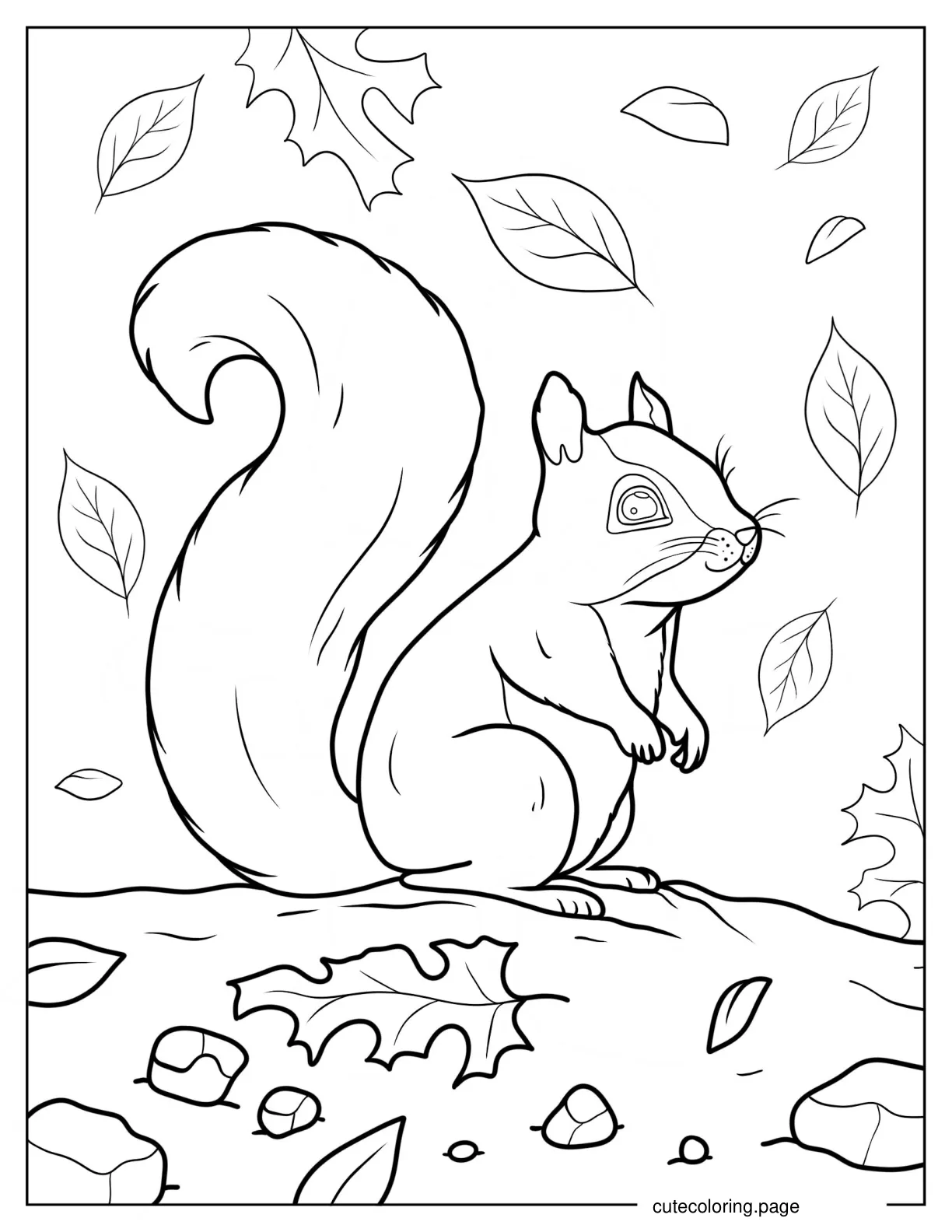 Simple Squirrel Outline In Fall Coloring Sheet For Kids coloring page