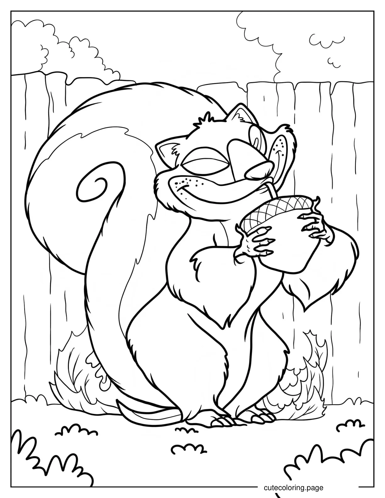 Squirrel Drinking Chestnut Beverage Coloring Sheet For Kids coloring page