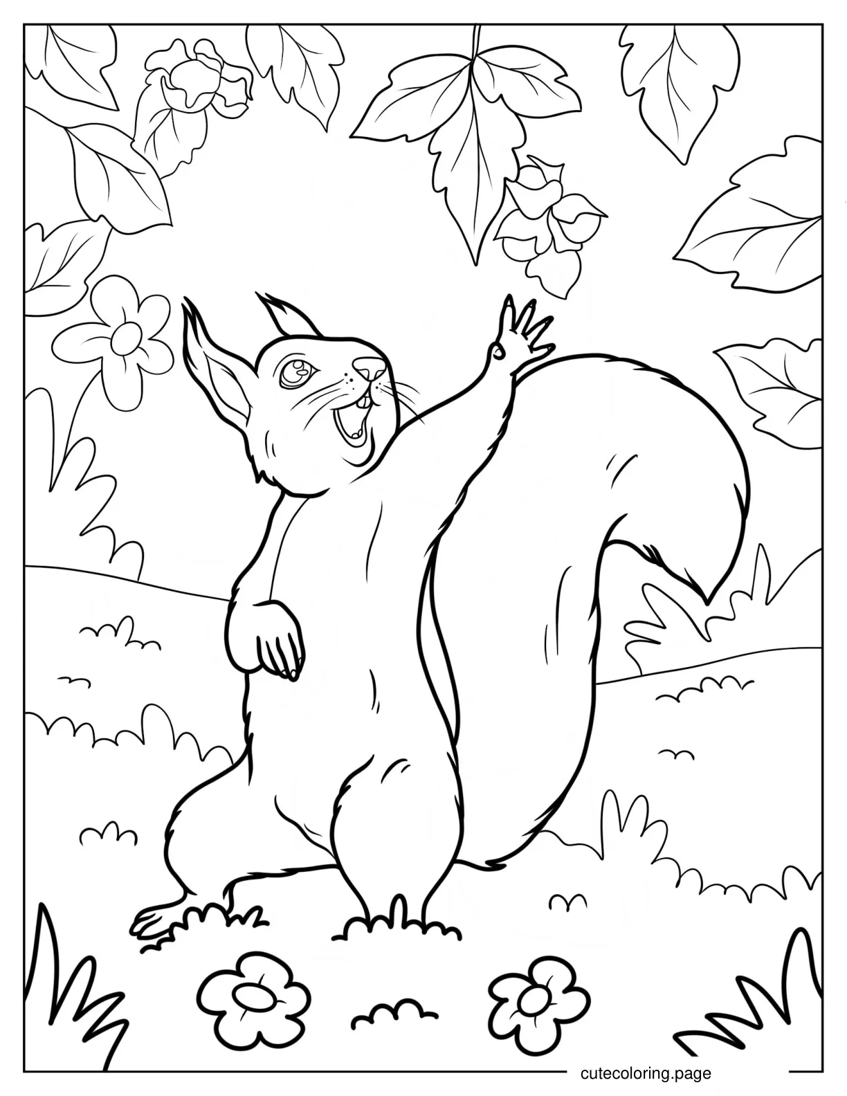 Squirrel Reaching Up For Nuts In Autumn coloring page