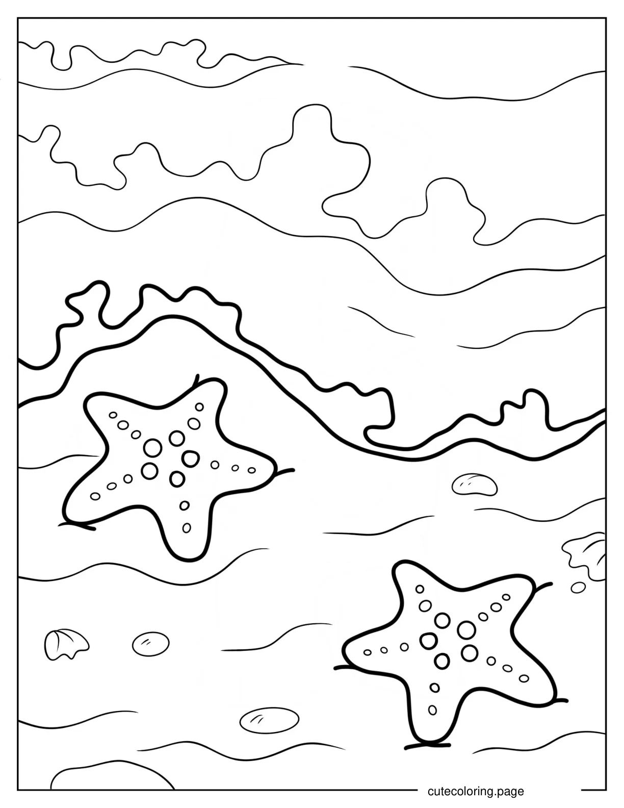 Easy Starfish On The Sand Coloring Page for Kids coloring page