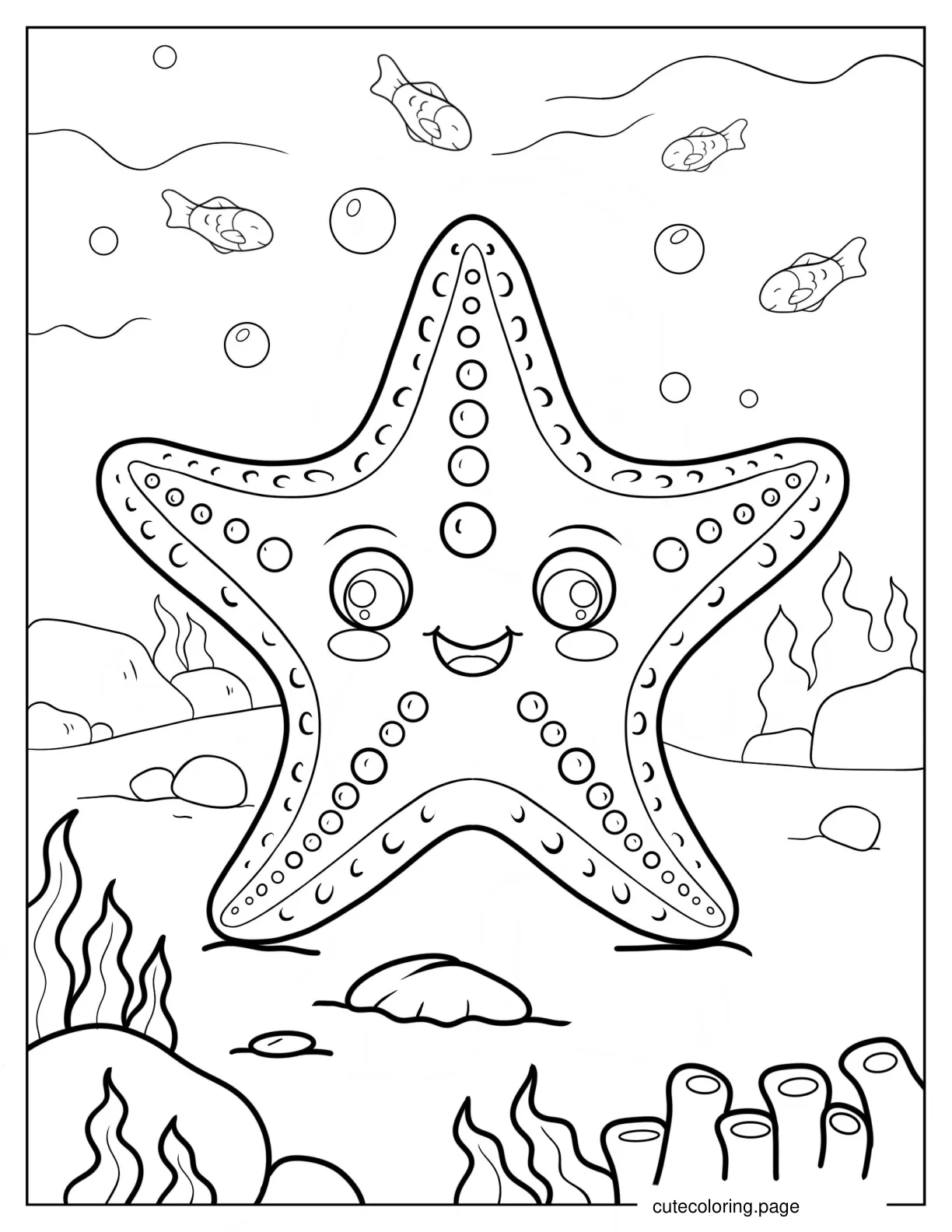 Kawaii Happy Starfish Coloring Page For Preschoolers coloring page