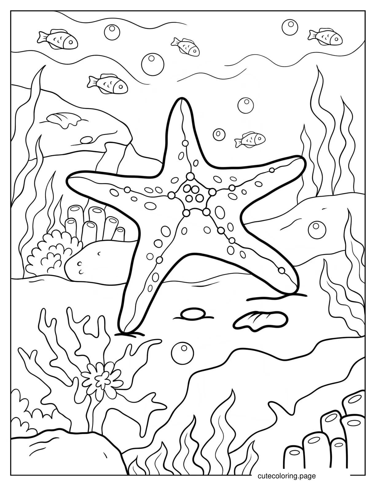 Large Starfish In Coral Reef Coloring Sheet For Kids coloring page