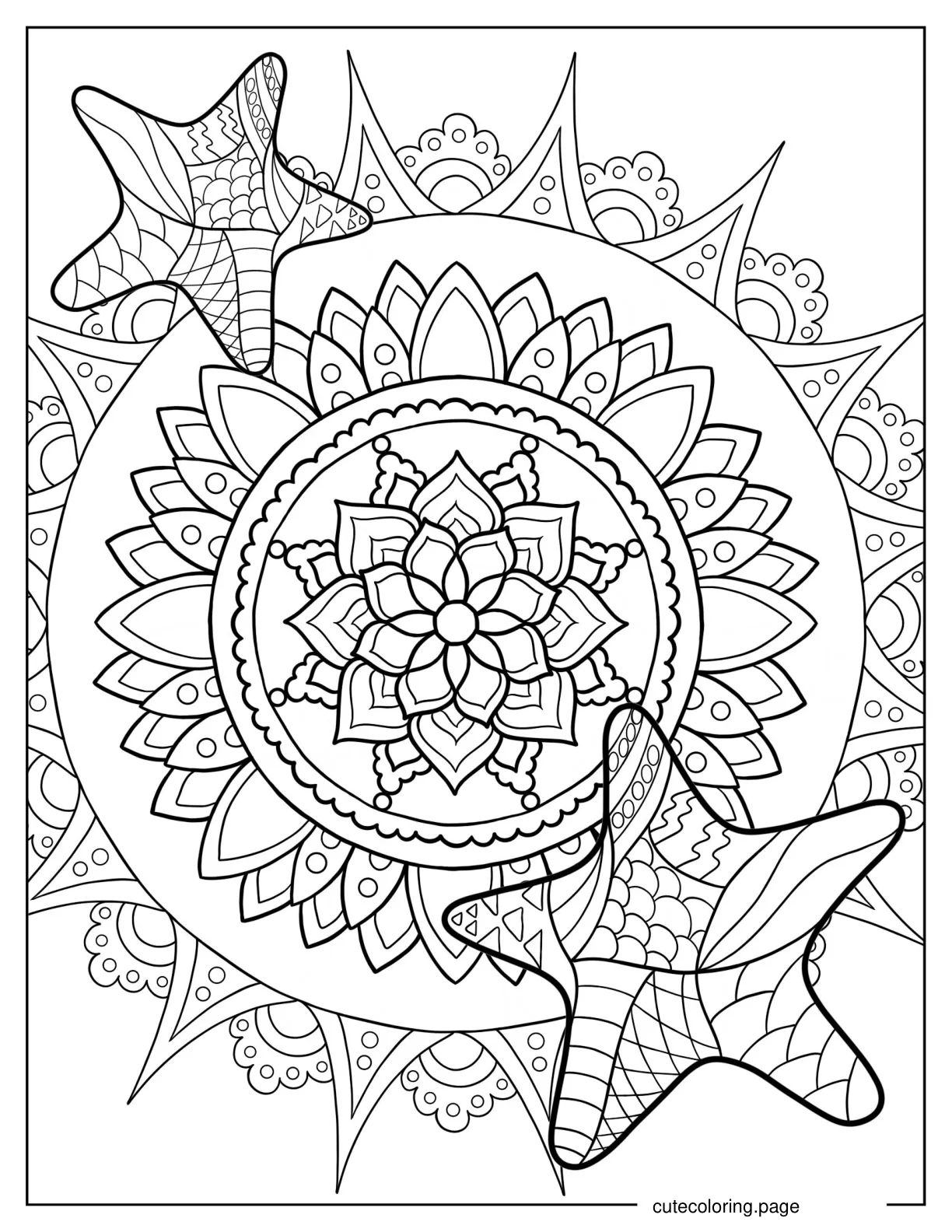 Starfish And Flower Mandala Coloring Page coloring page