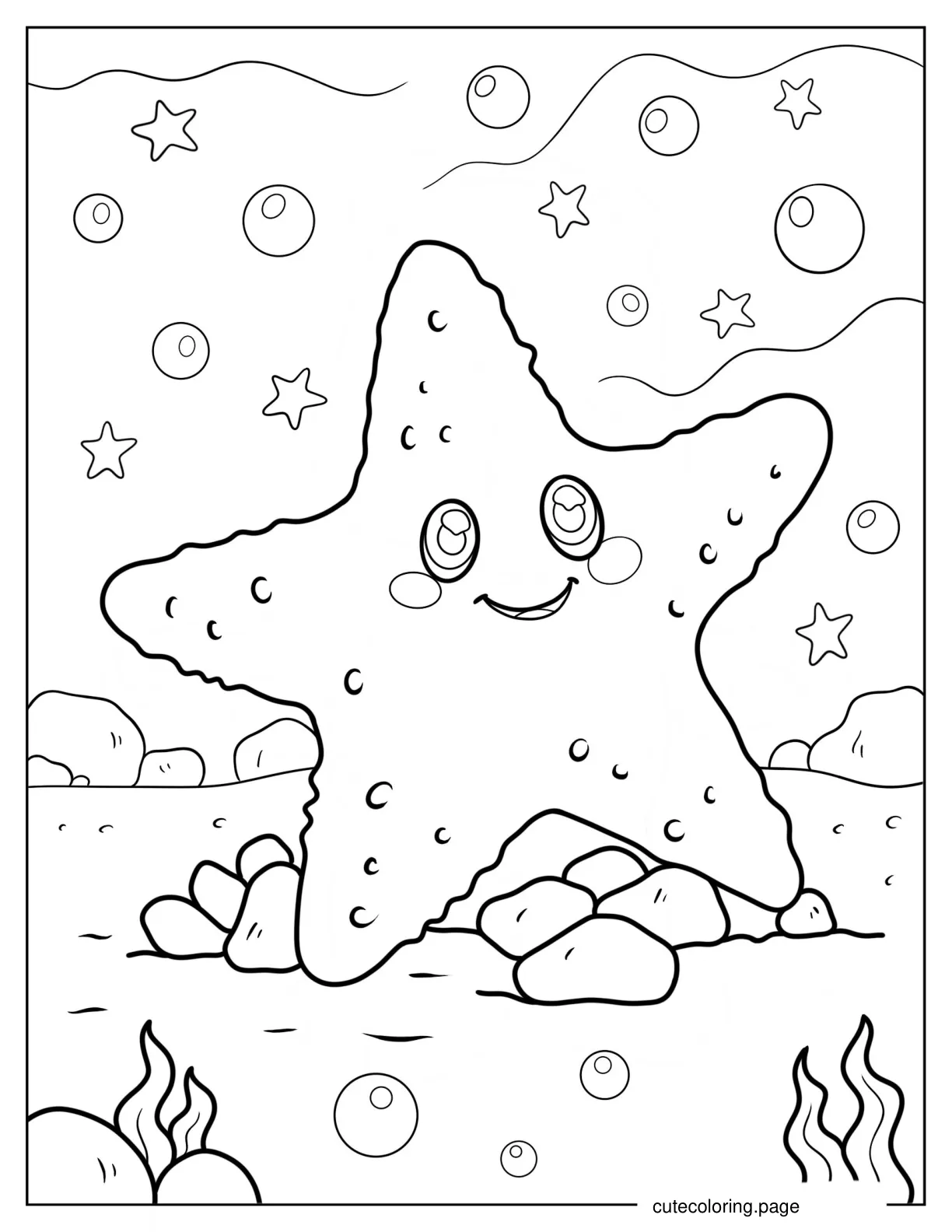 Starfish Surrounded By Bubbles Under The Sea coloring page