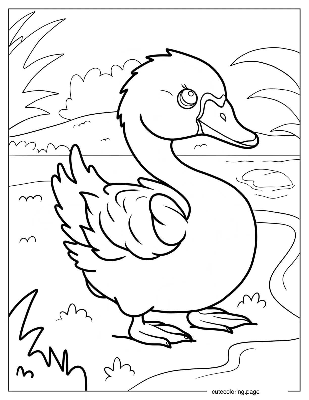 Baby Swan Emerging From Pond Coloring Page coloring page