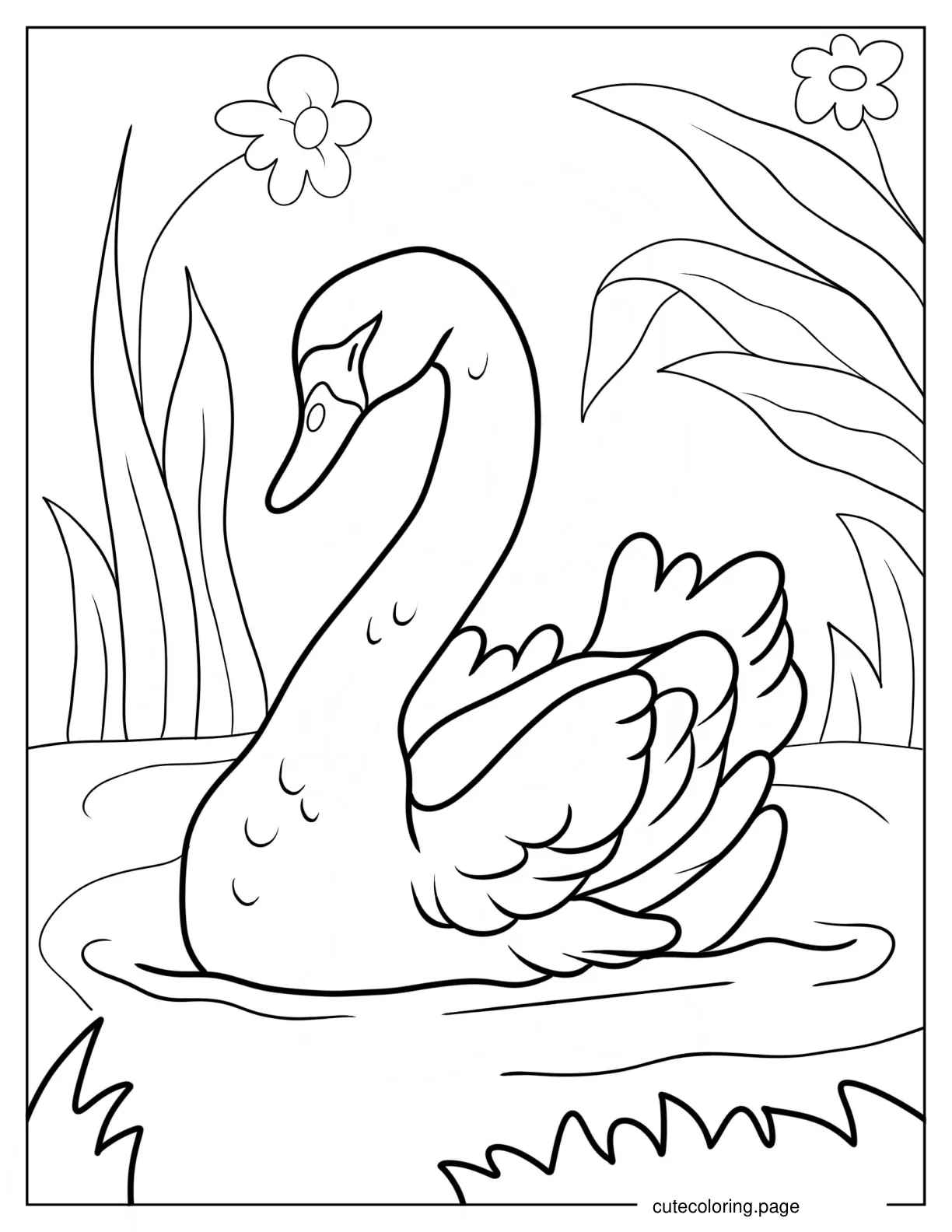 Detailed Swan Sleeping On Pond coloring page