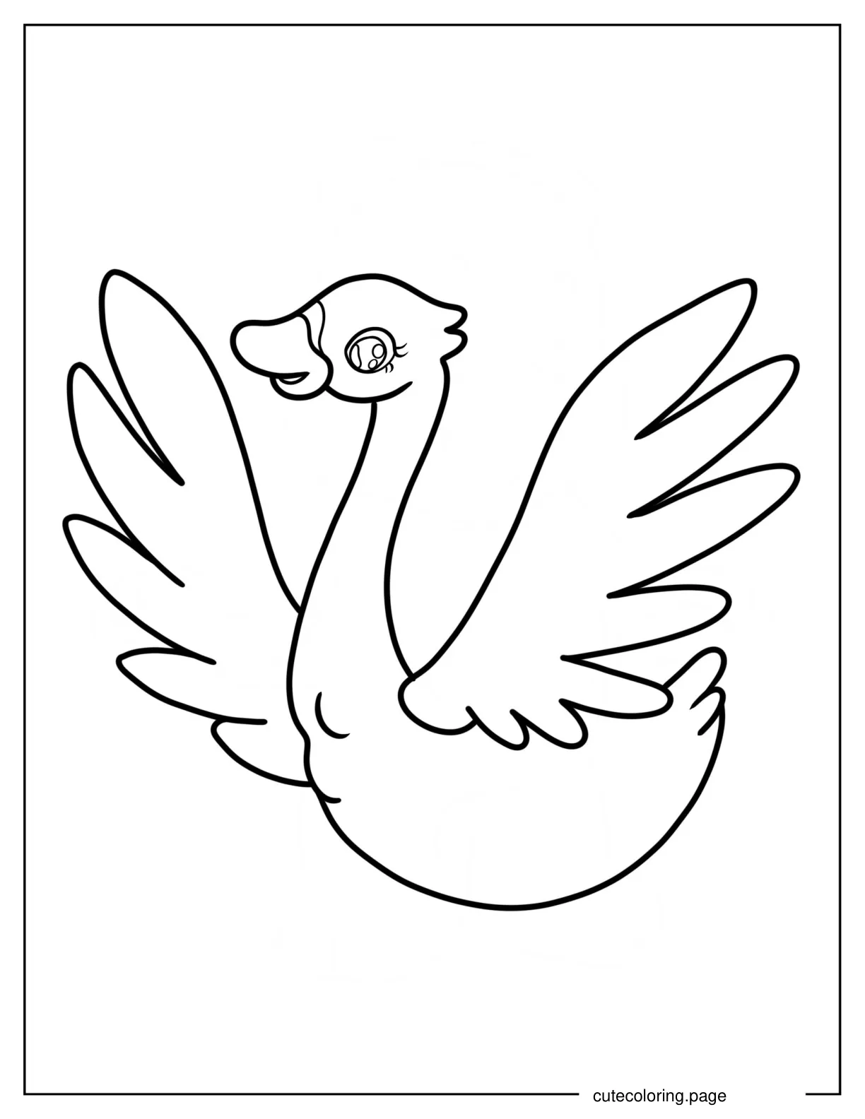 Easy Swan With Wings Spread Out Coloring Sheet For Kids coloring page