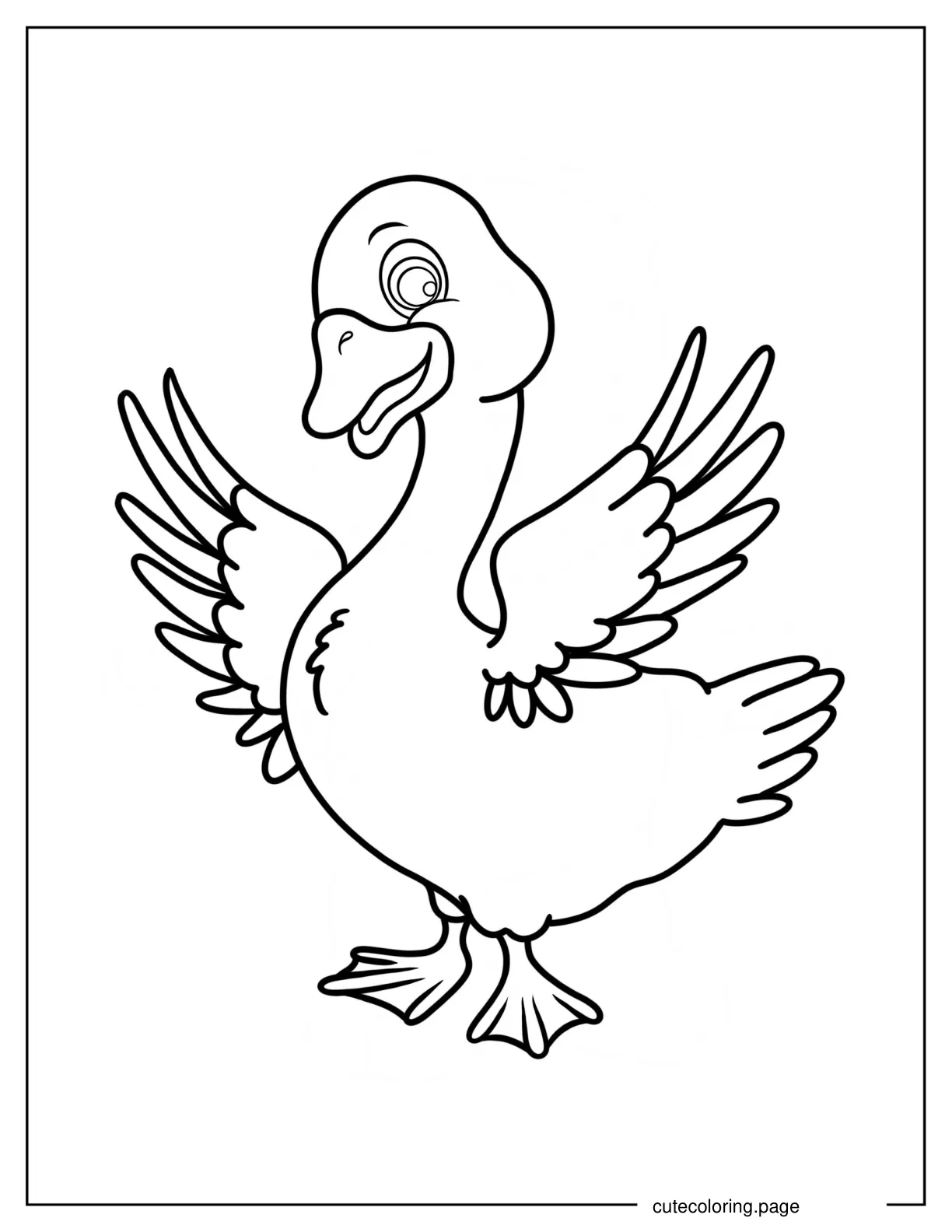 Happy Cartoon Swan Coloring Page For Kids coloring page