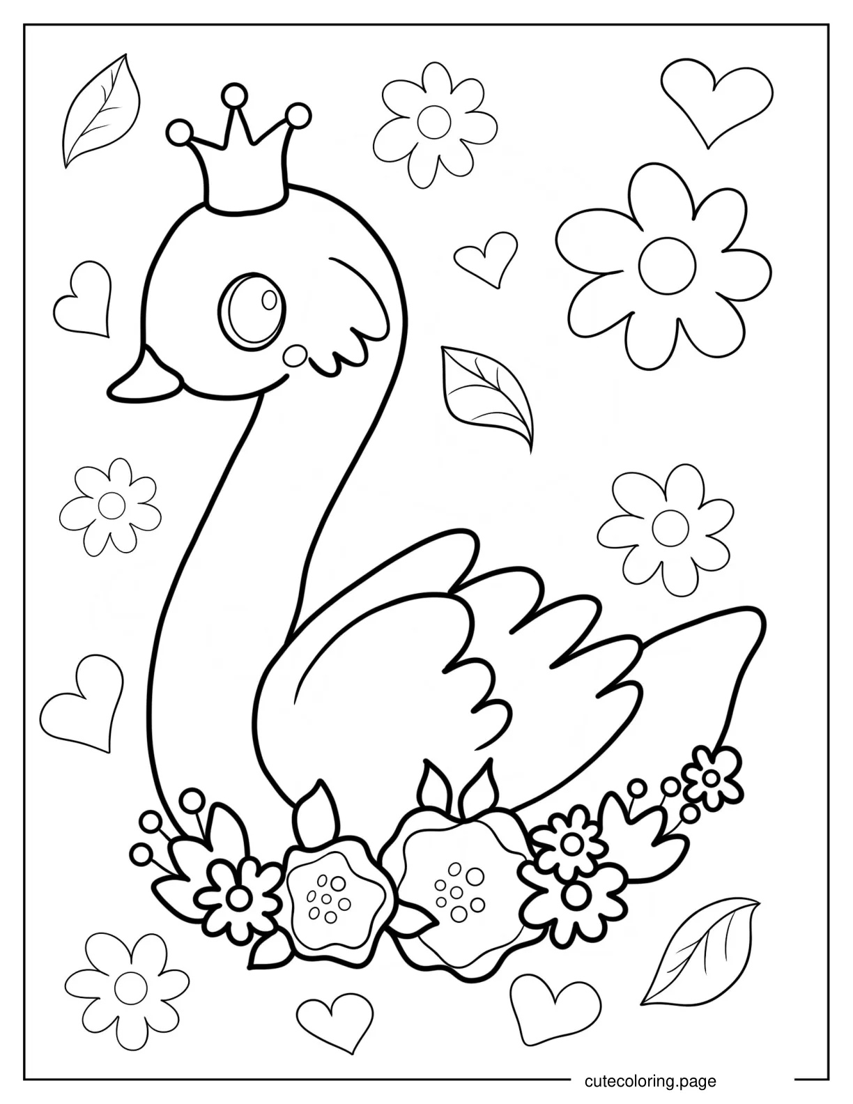 Kawaii Swan Princess Coloring Page coloring page