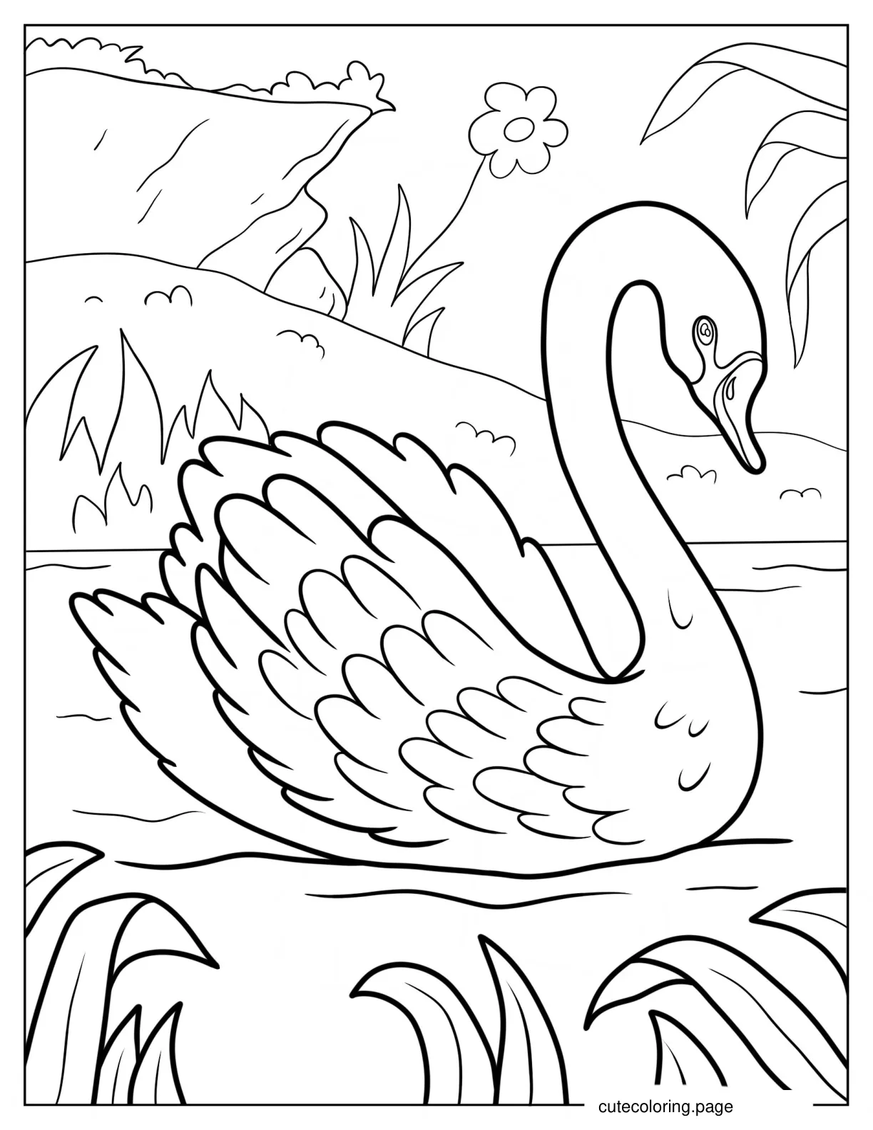 Large Regal Swan With Detailed Feathers coloring page